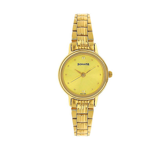 Sonata Quartz Analog Champagne Dial Metal Strap Watch for Women