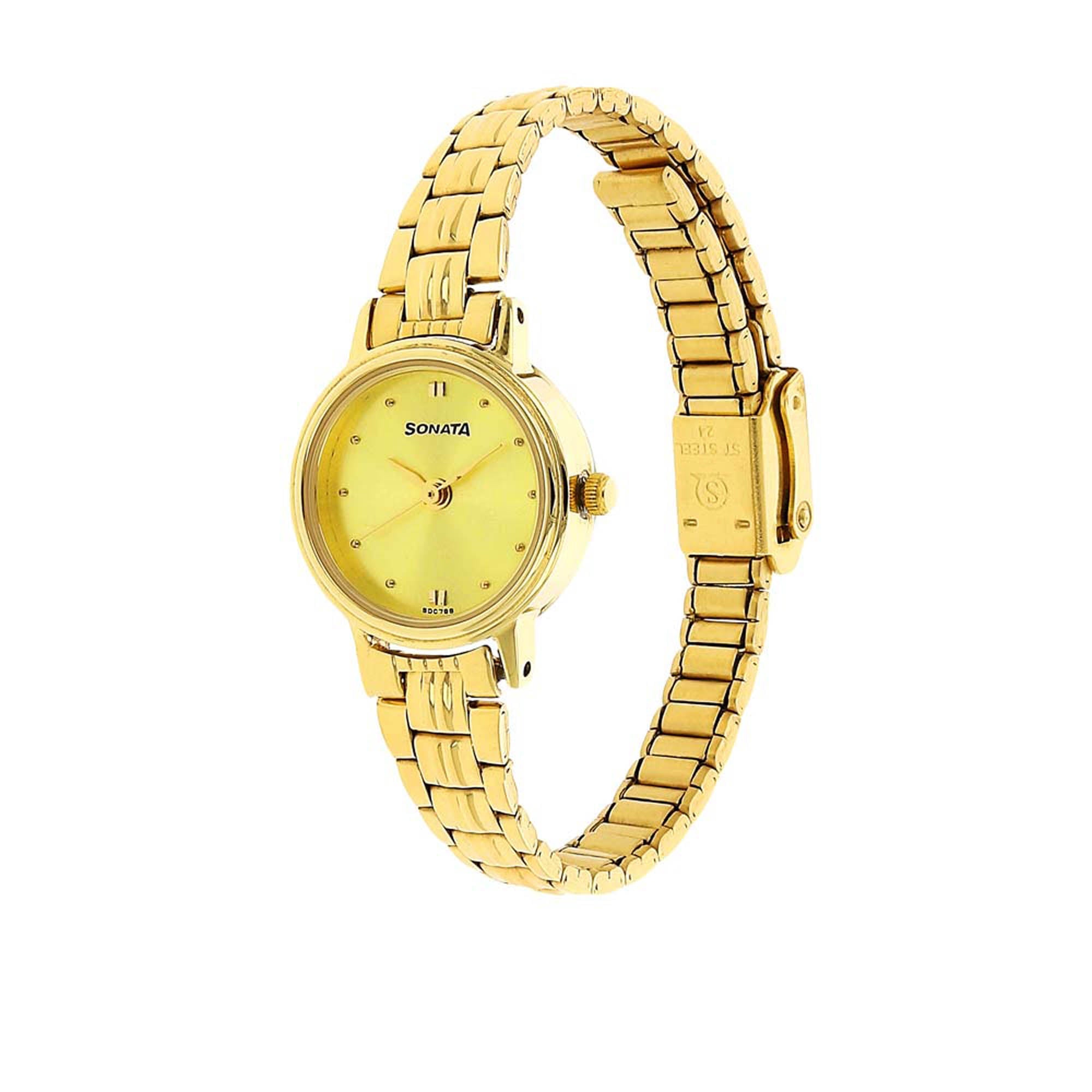 Sonata Quartz Analog Champagne Dial Metal Strap Watch for Women