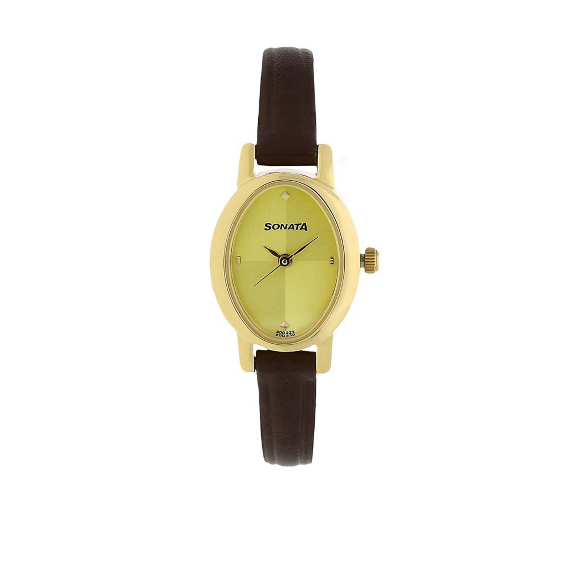 Sonata Quartz Analog Champagne Dial Leather Strap Watch for Women