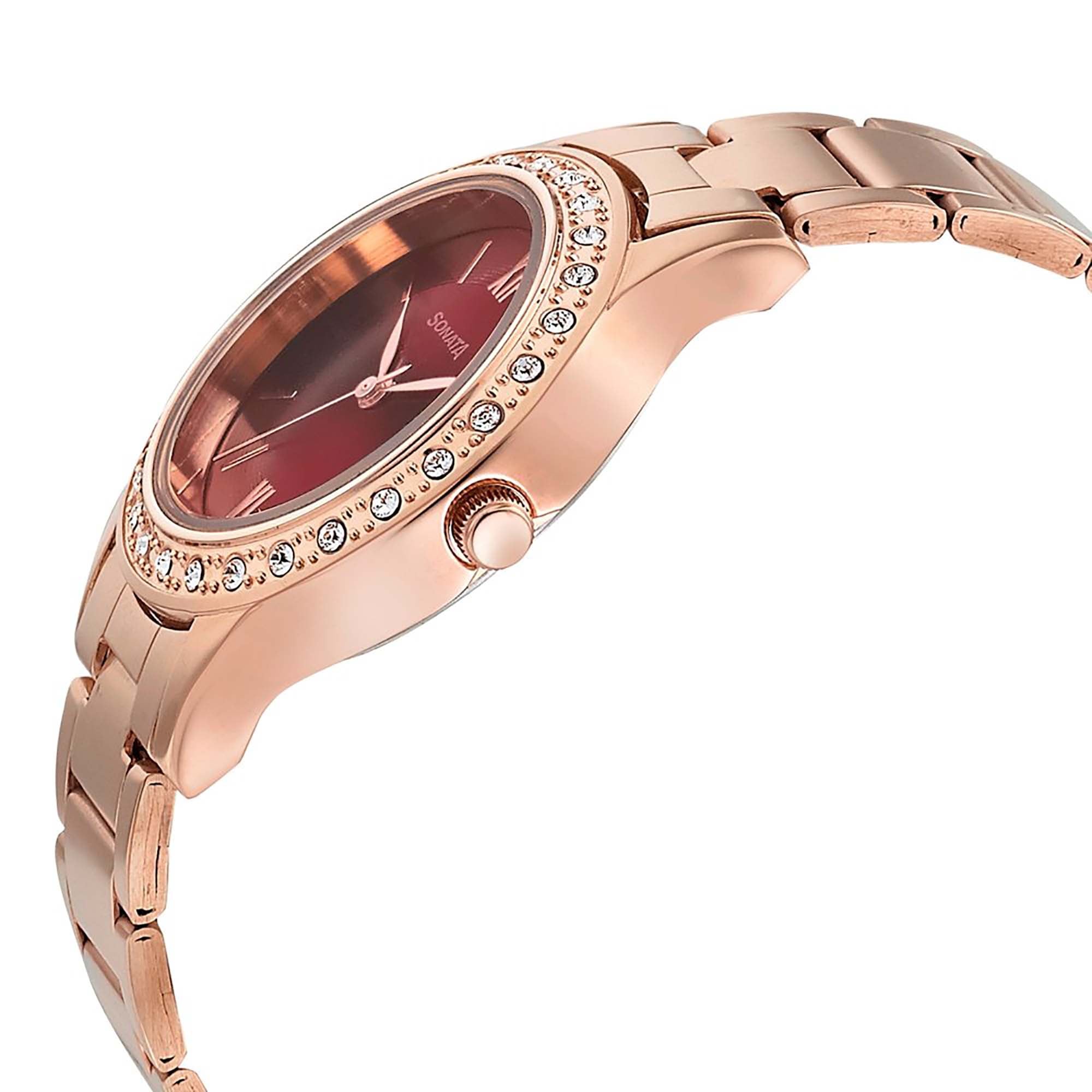 Sonata Blush It Up Maroon Dial Women Watch With Stainless Steel Strap