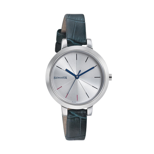 Sonata Quartz Analog Silver Dial Leather Strap Watch for Women