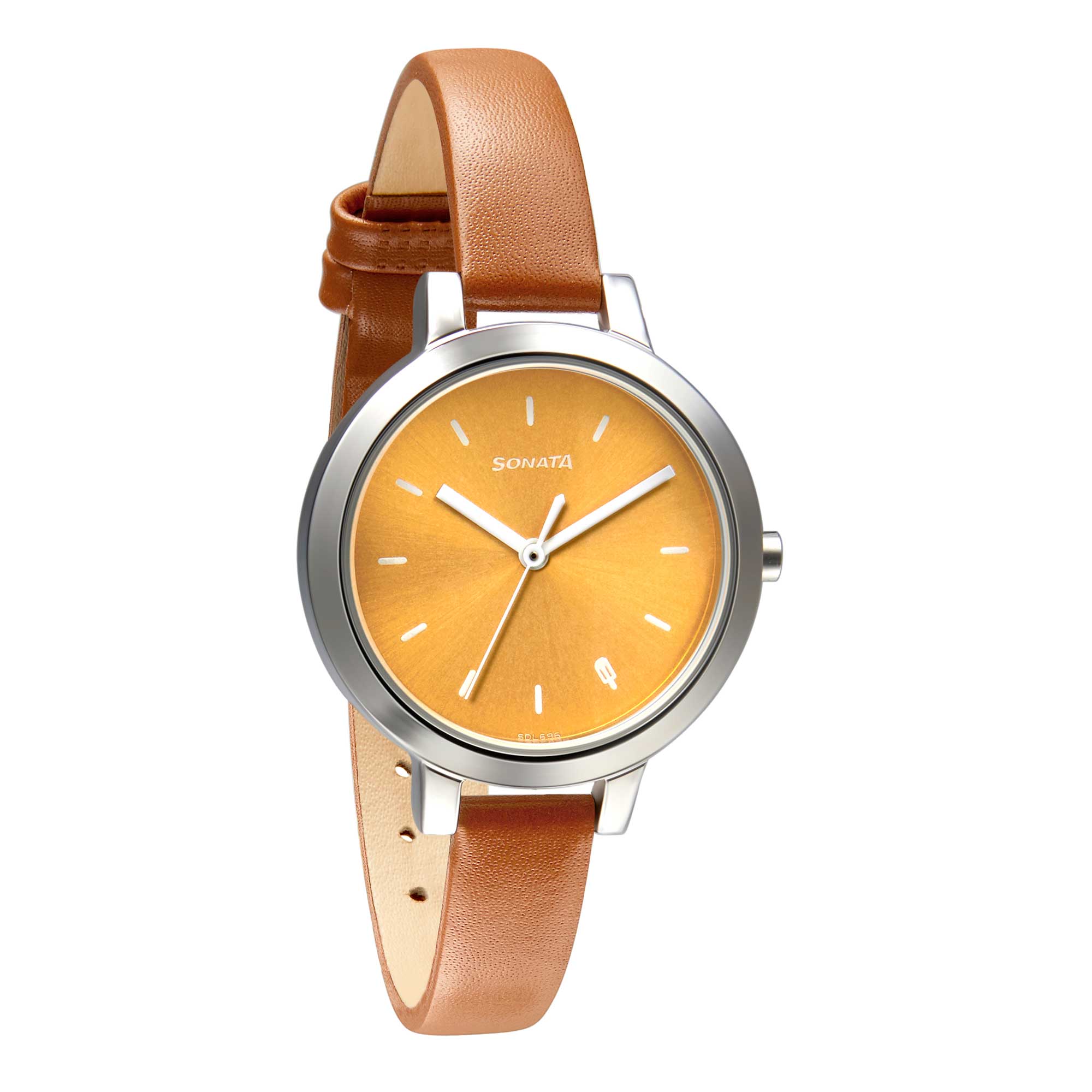 Sonata Play Yellow Dial Women Watch With Leather Strap