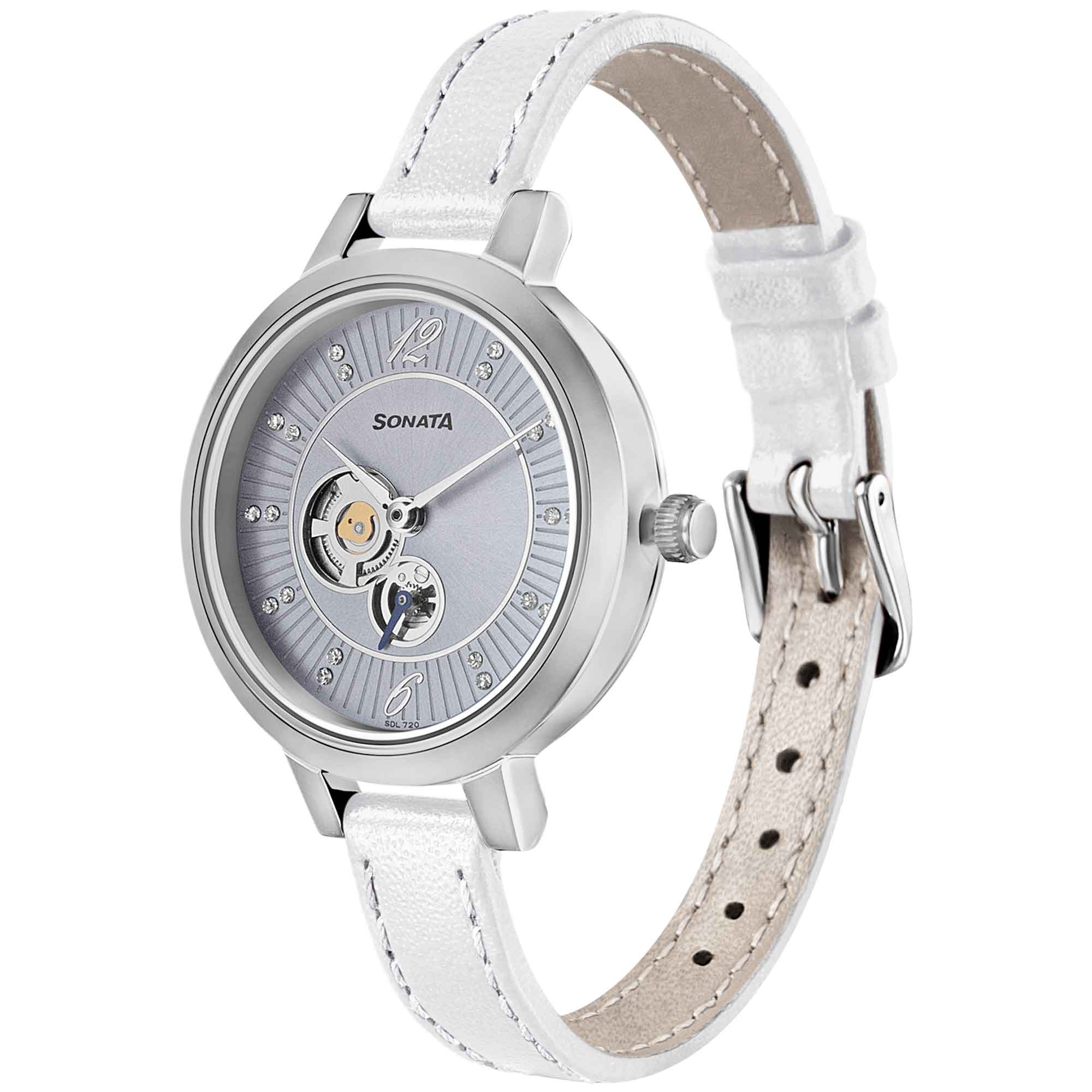 Sonata Unveil Blue Dial Women Watch With Leather Strap