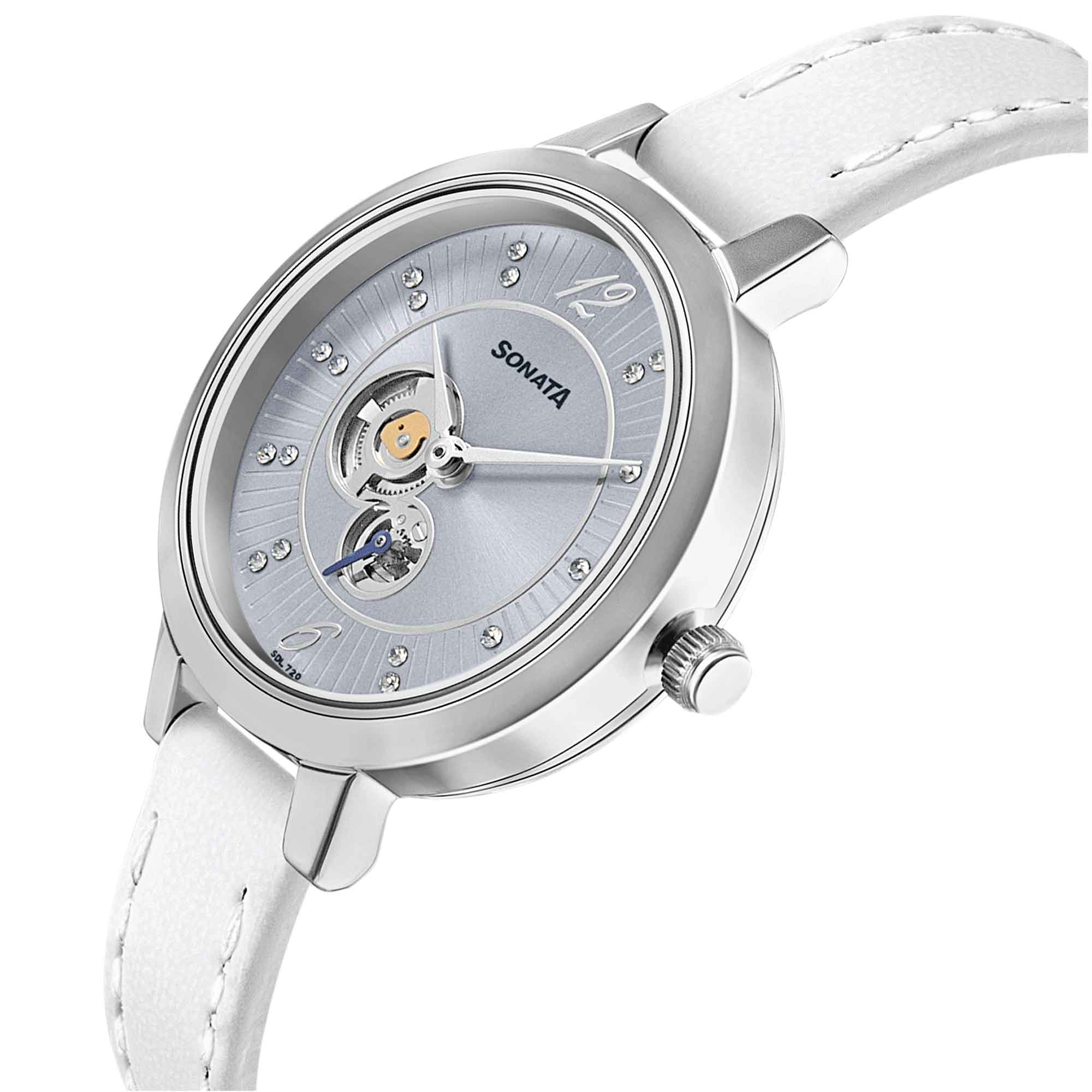 Sonata Unveil Blue Dial Women Watch With Leather Strap