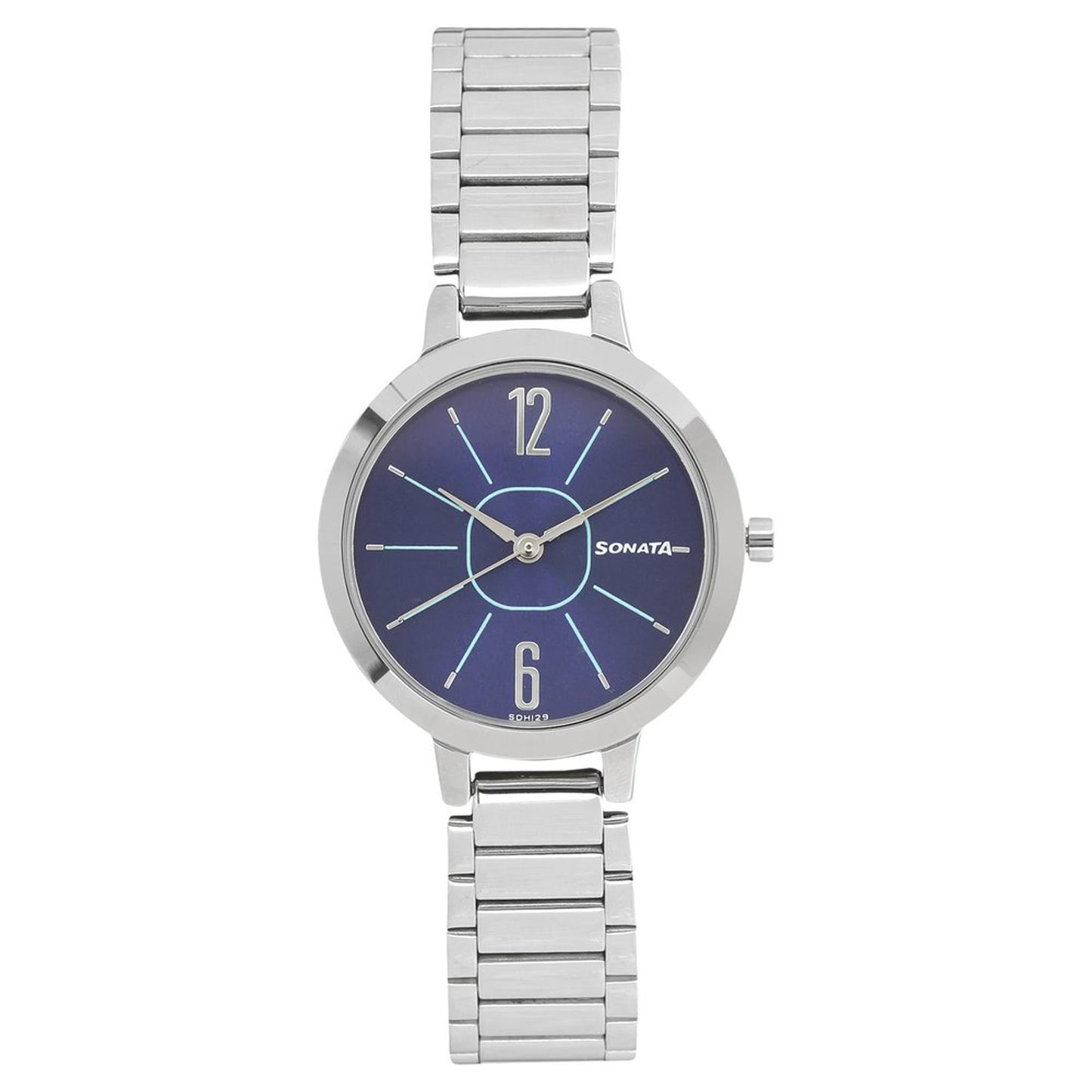 Sonata Steel Daisies Blue Dial Women Watch With Stainless Steel Strap