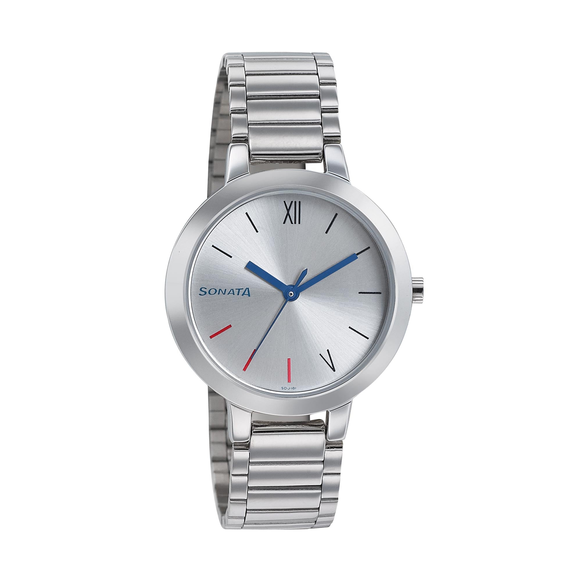 Sonata Quartz Analog Silver Dial Stainless Steel Strap Watch for Women