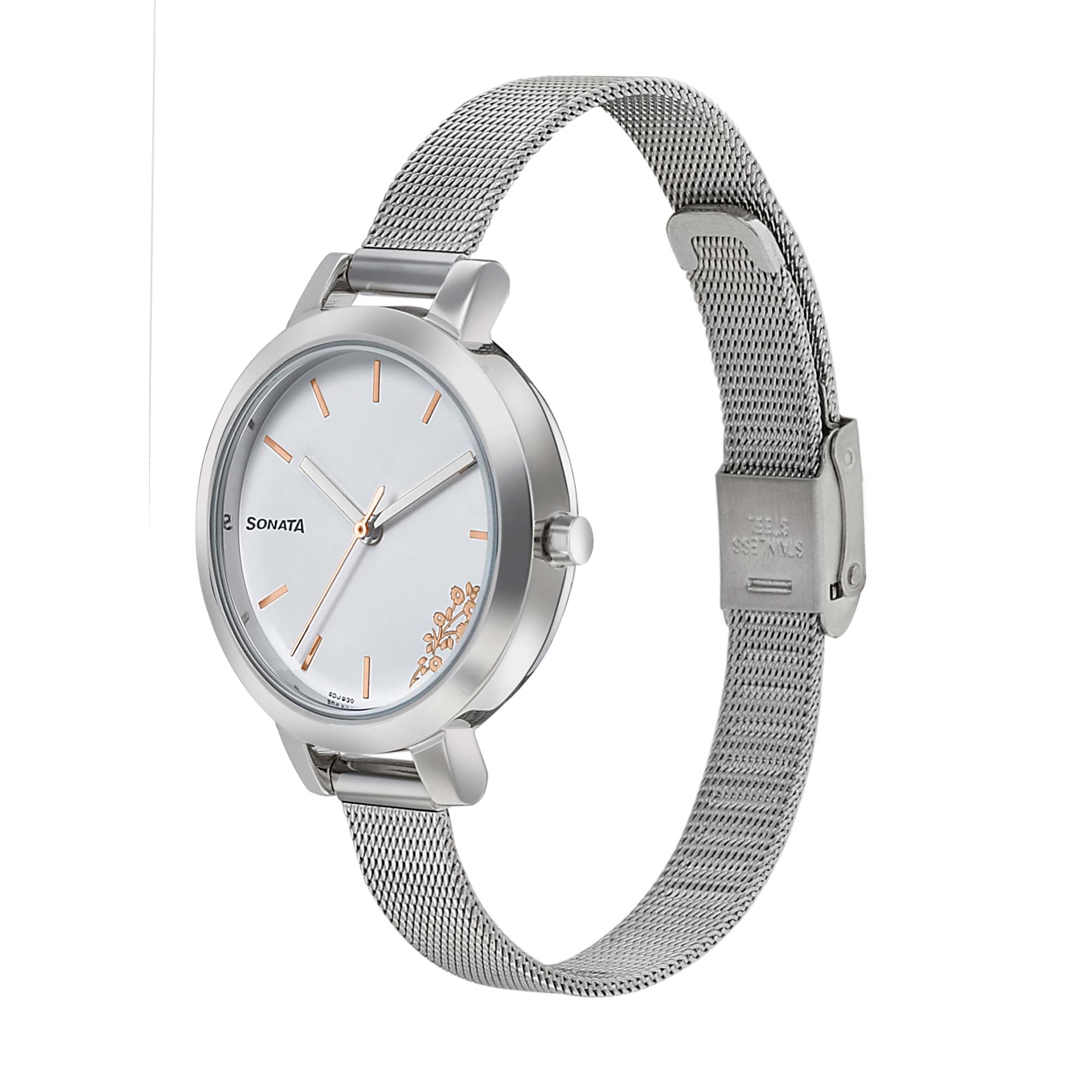 Sonata Silver Lining White Dial Women Watch With Stainless Steel Strap