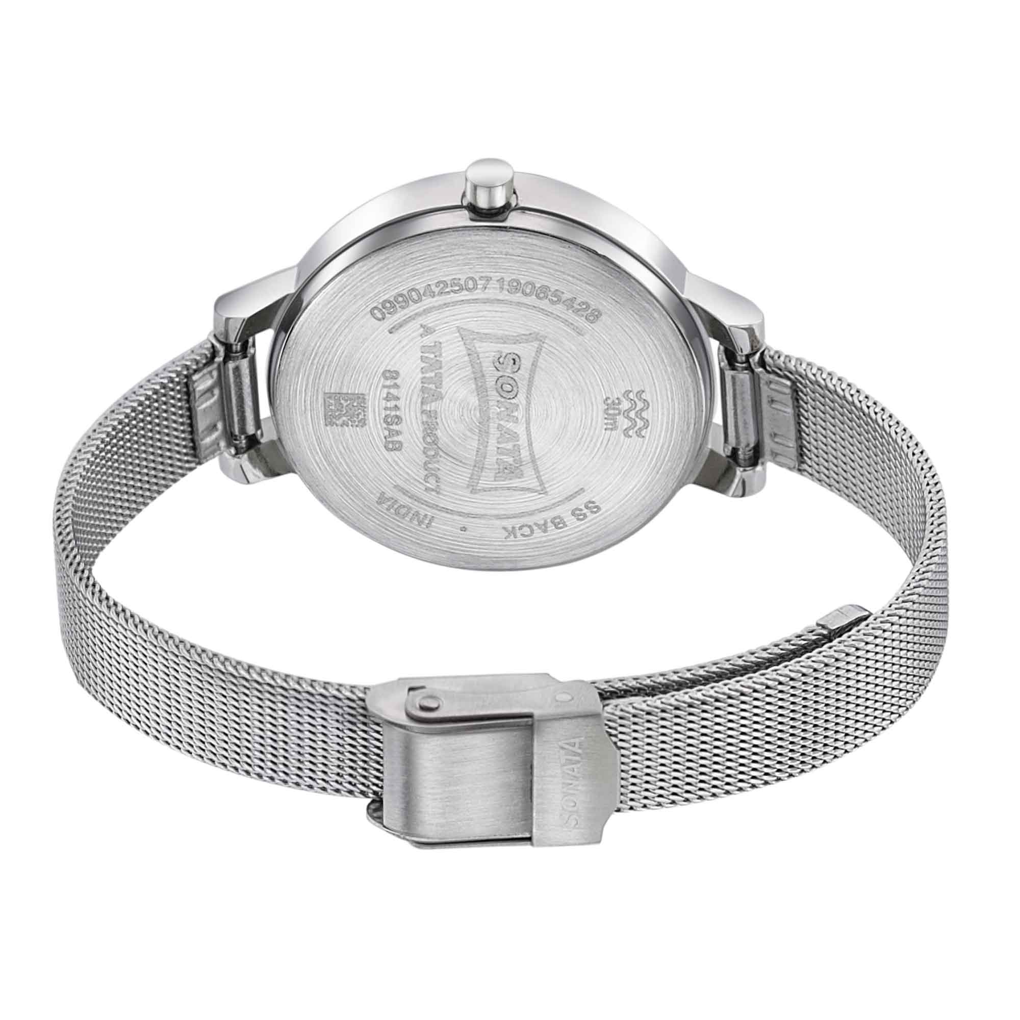 Sonata Silver Lining Red Dial Women Watch With Stainless Steel Strap