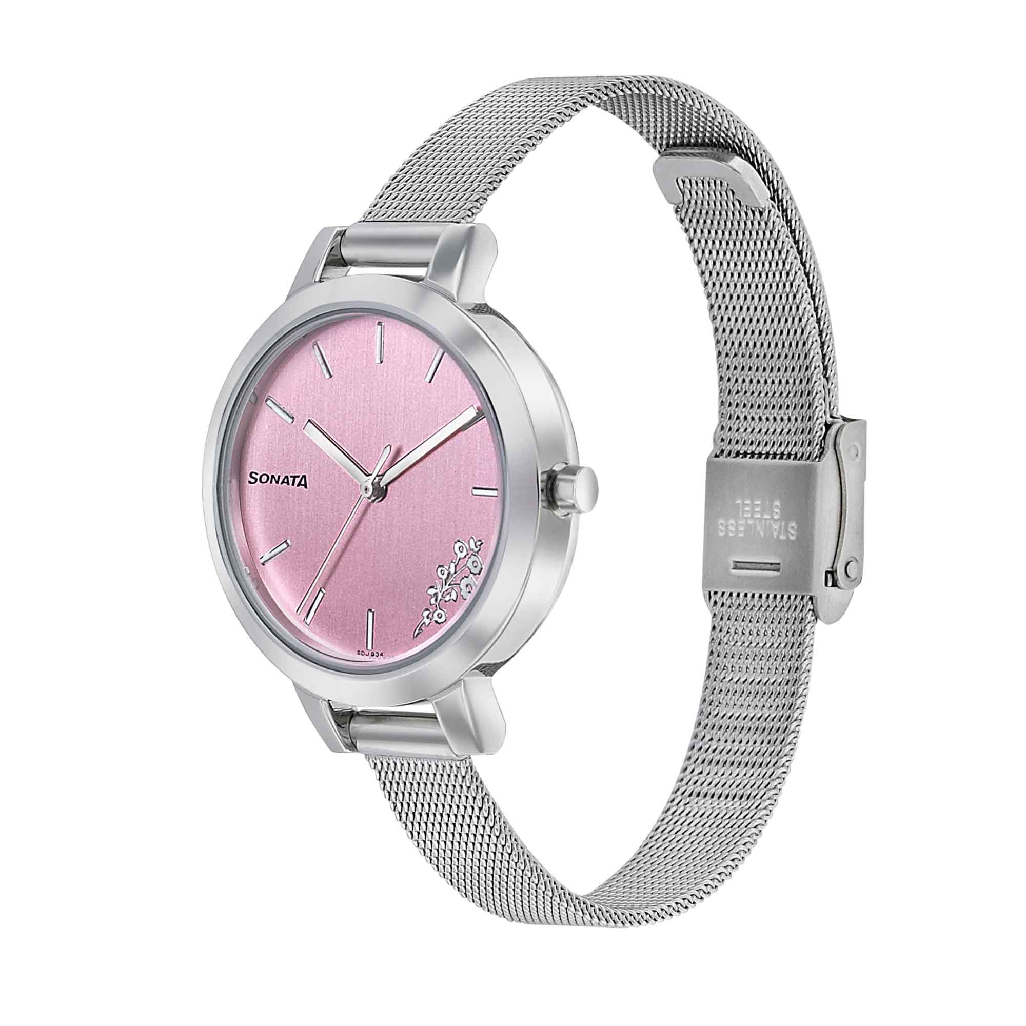 Sonata Silver Lining Pink Dial Women Watch With Stainless Steel Strap