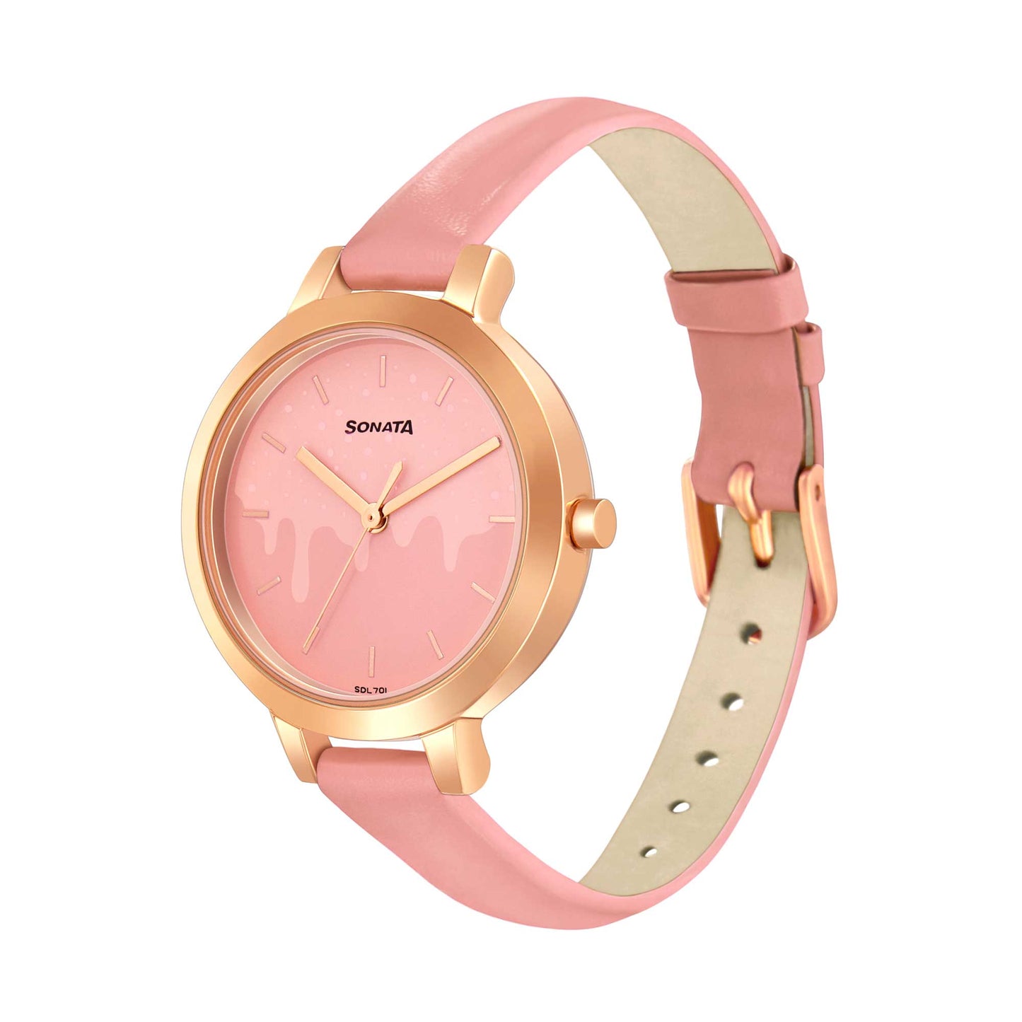 Sonata Play Pink Dial Women Watch With Leather Strap