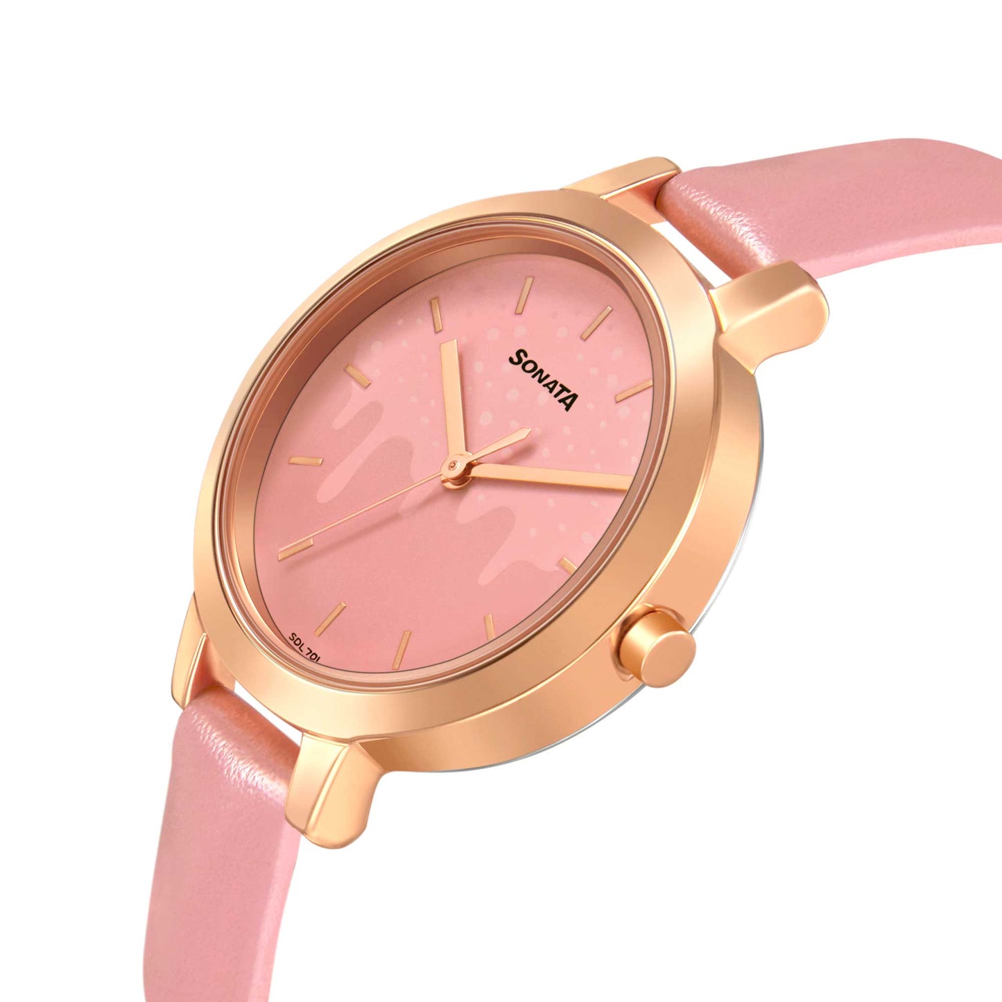 Sonata Play Pink Dial Women Watch With Leather Strap