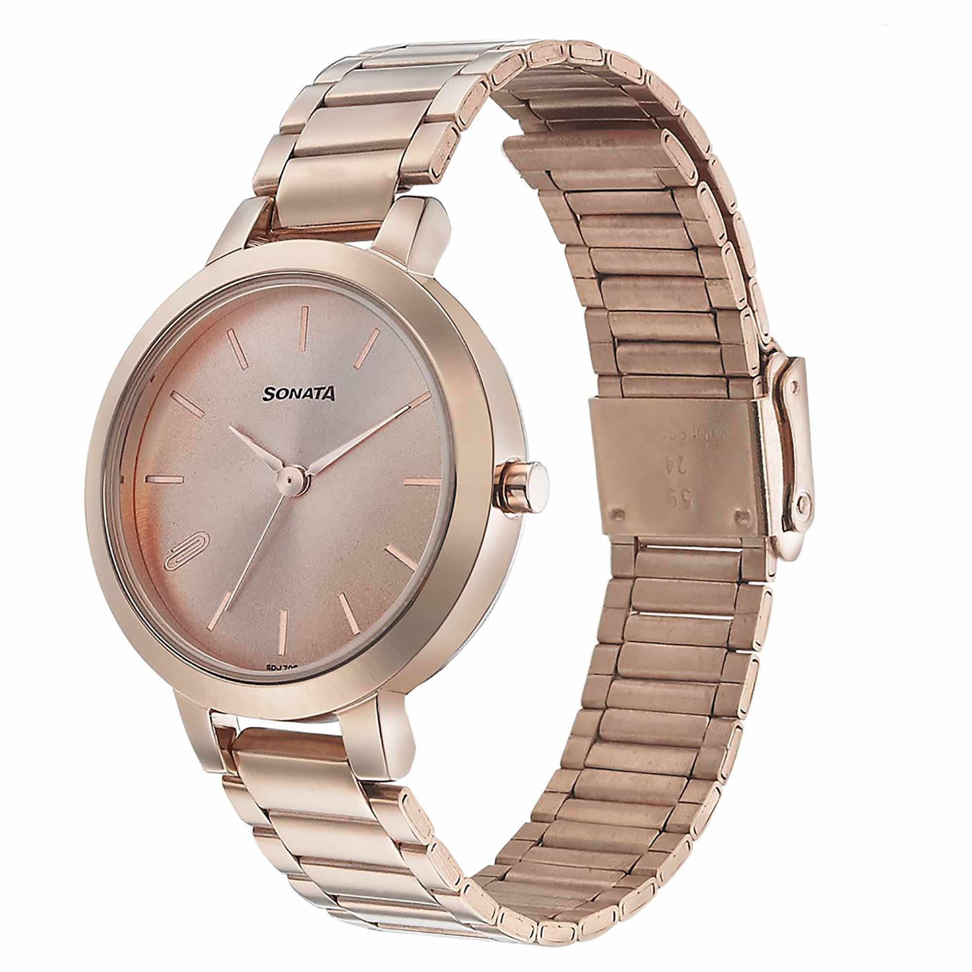 Sonata Play Rose Gold Dial Women Watch With Stainless Steel Strap