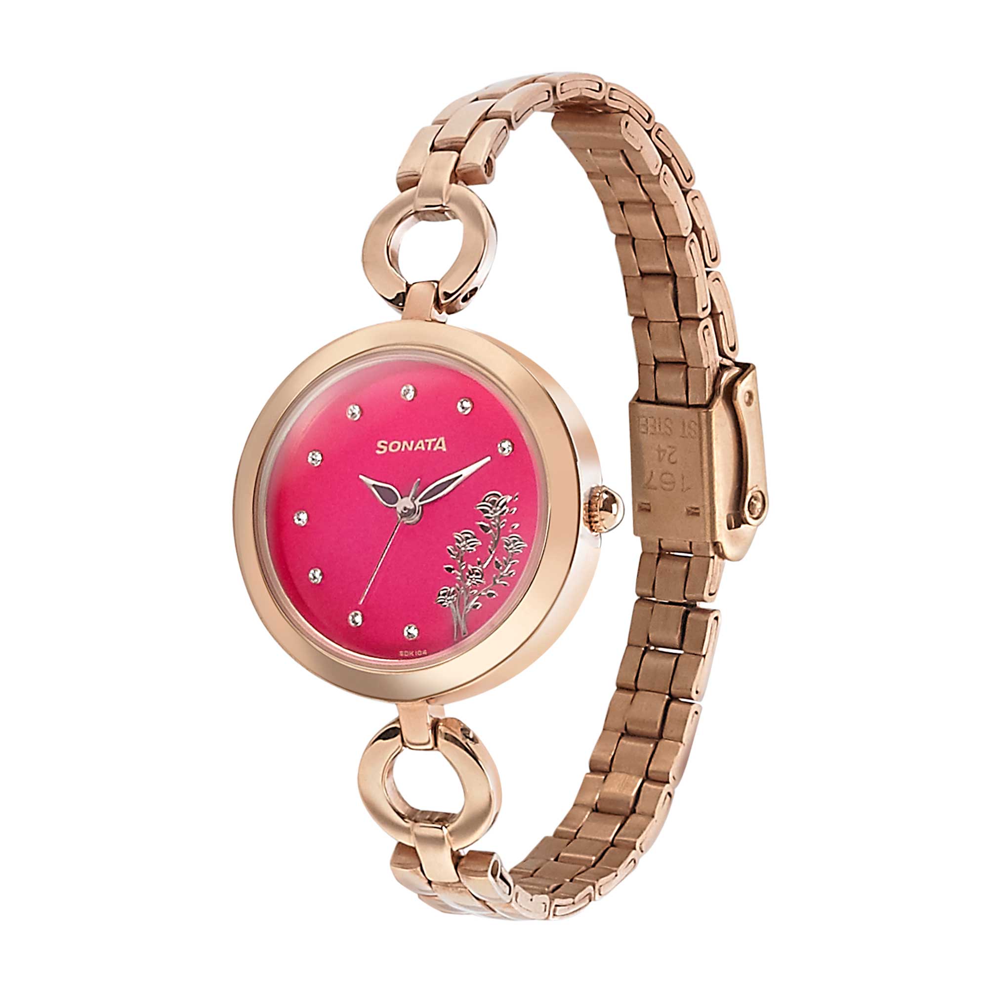 Sonata Wedding Pink Dial Women Watch With Stainless Steel Strap