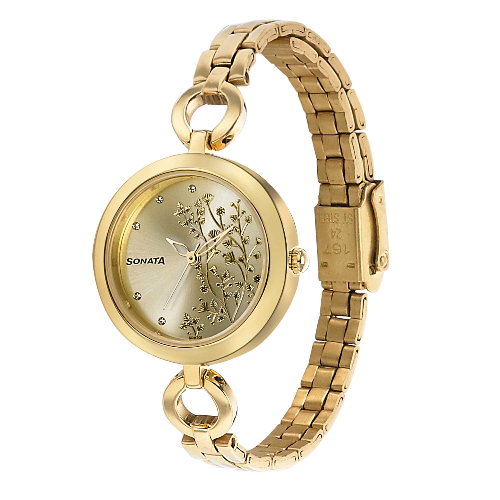 Sonata Wedding Champagne Dial Women Watch With Stainless Steel Strap