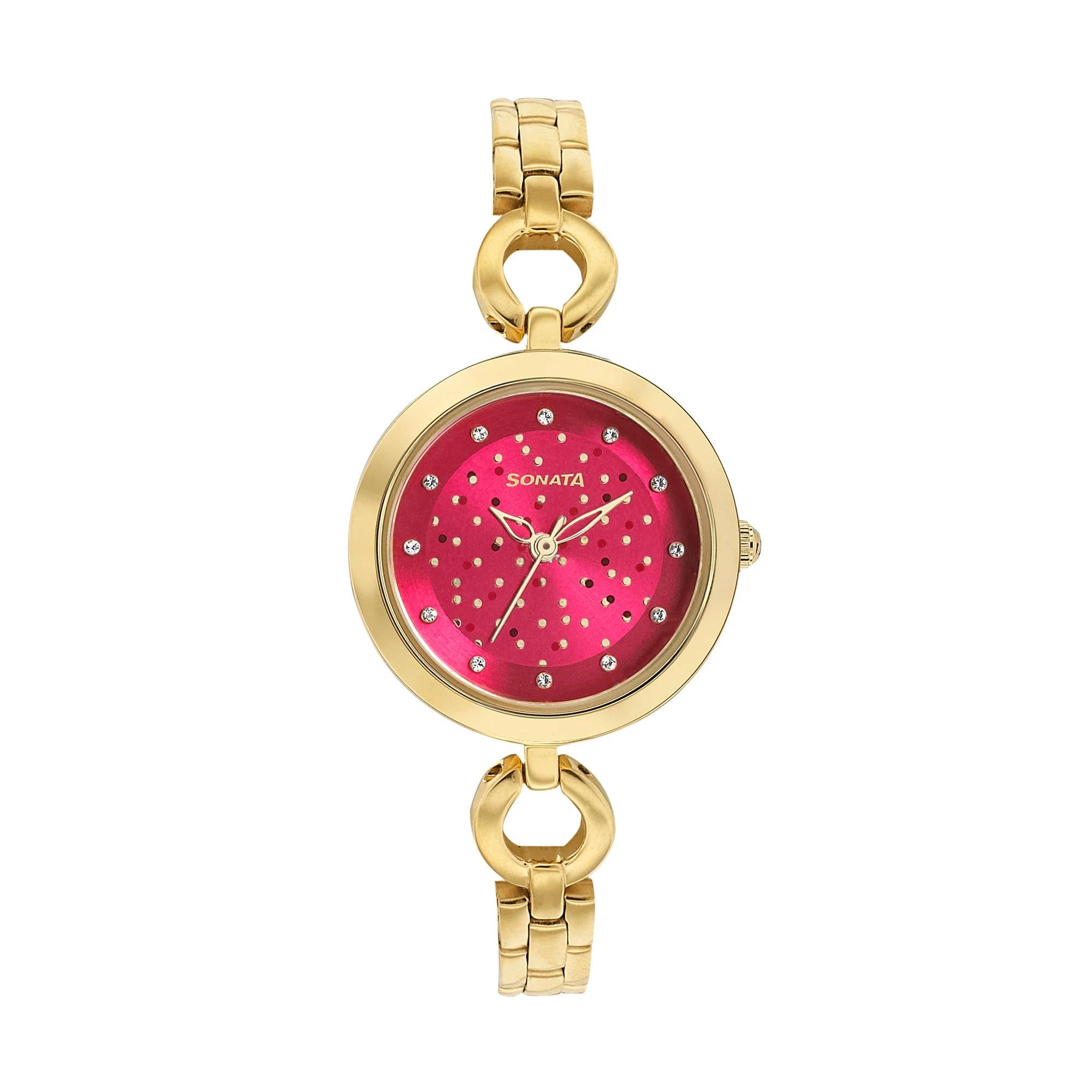 Sonata Wedding Red Dial Women Watch With Stainless Steel Strap
