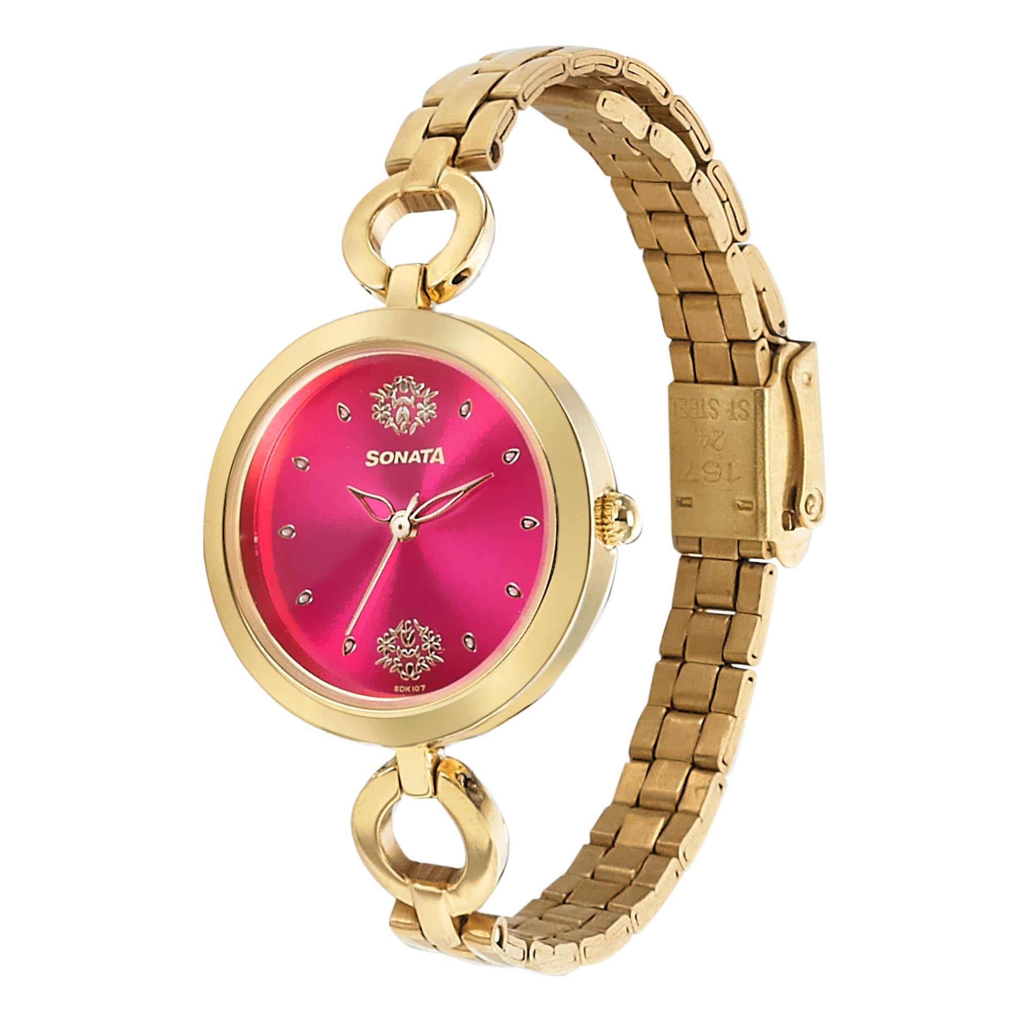 Sonata Wedding Pink Dial Women Watch With Stainless Steel Strap