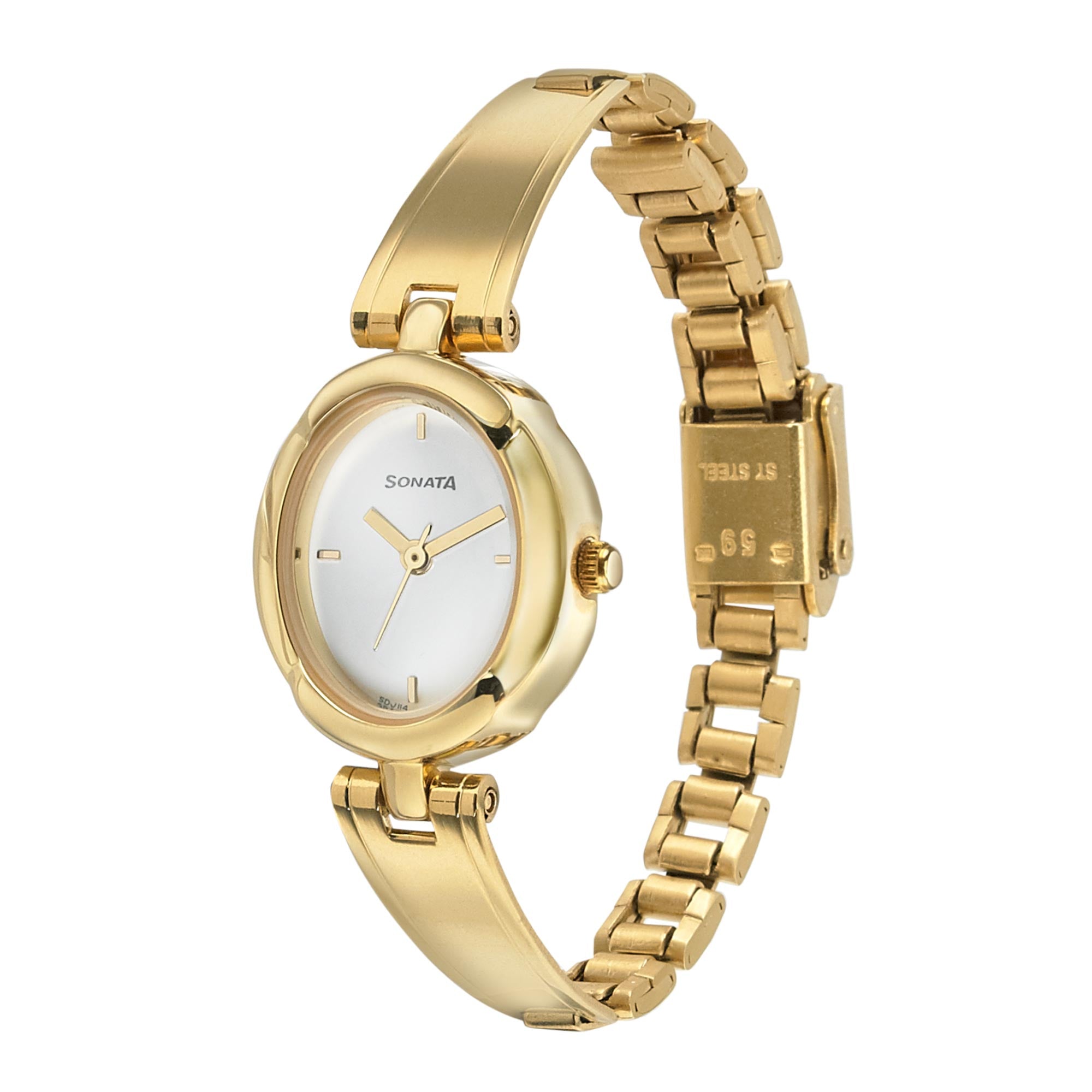 Sonata Essentials White Dial Women Watch With Metal Strap