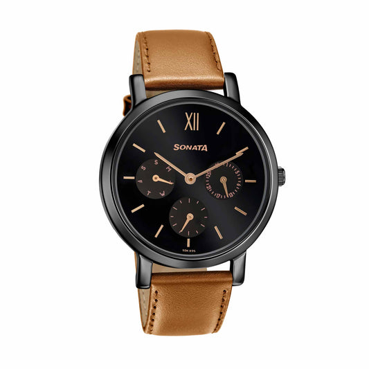 Sonata Multifunctions Blue Dial Women Watch With Leather Strap