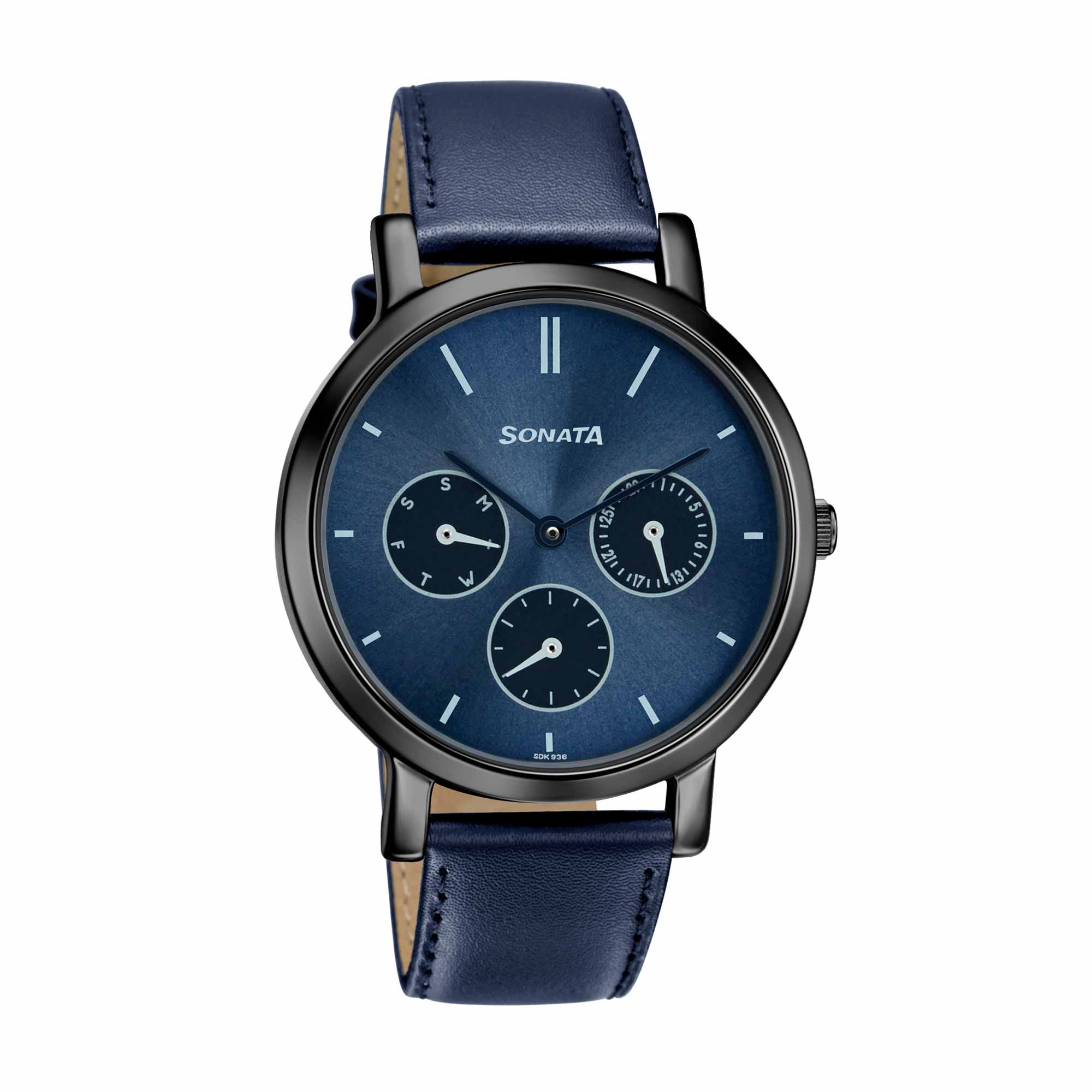 Sonata Multifunctions Blue Dial Women Watch With Leather Strap