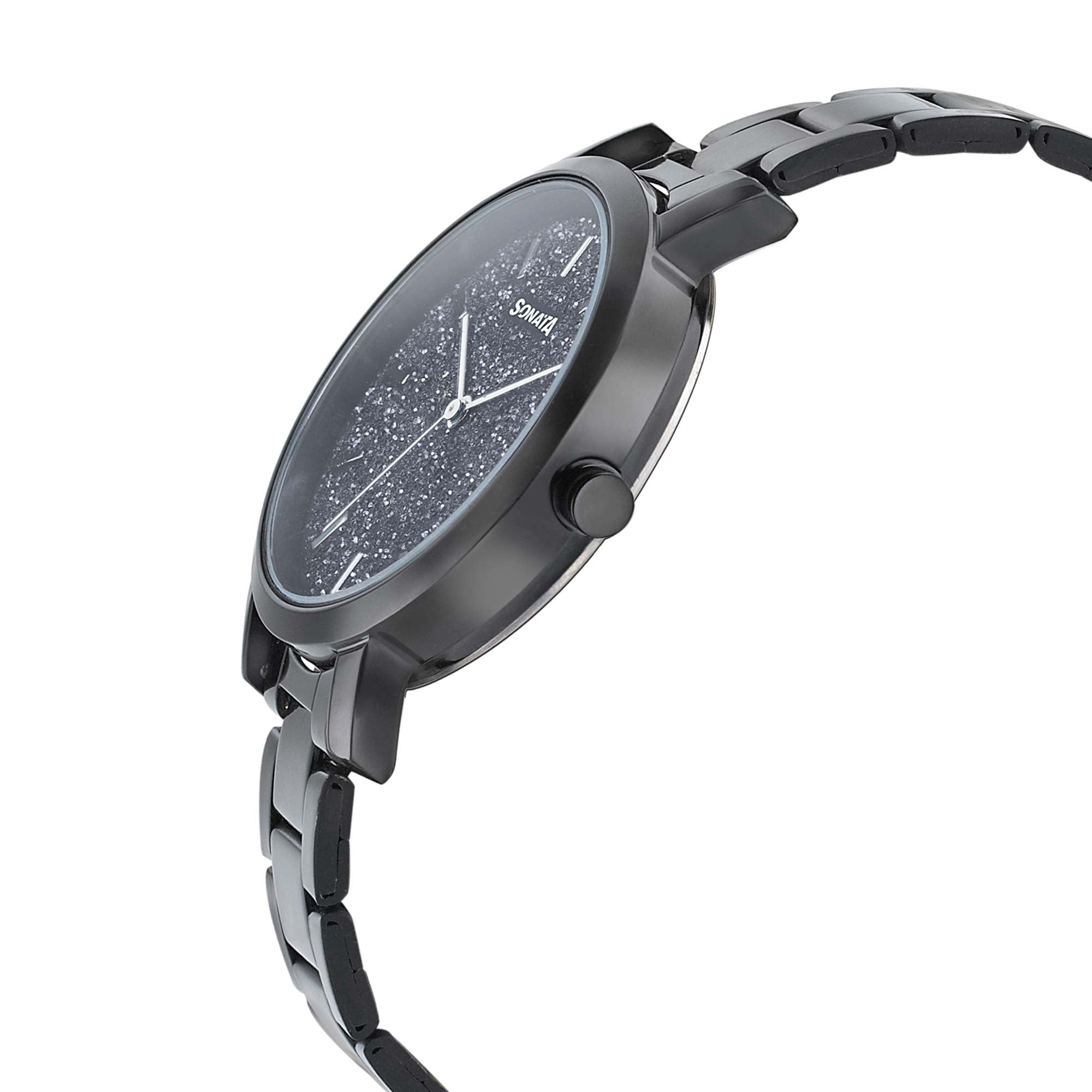 Sonata Onyx Black Dial Women Watch With Stainless Steel Strap