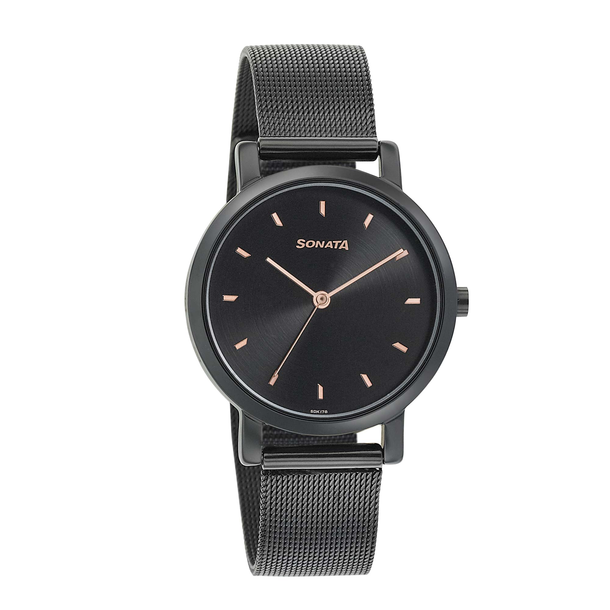 Sonata Onyx Black Dial Women Watch With Stainless Steel Strap