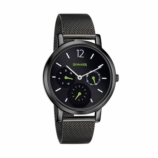 Sonata Multifunctions Black Dial Women Watch With Metal Strap