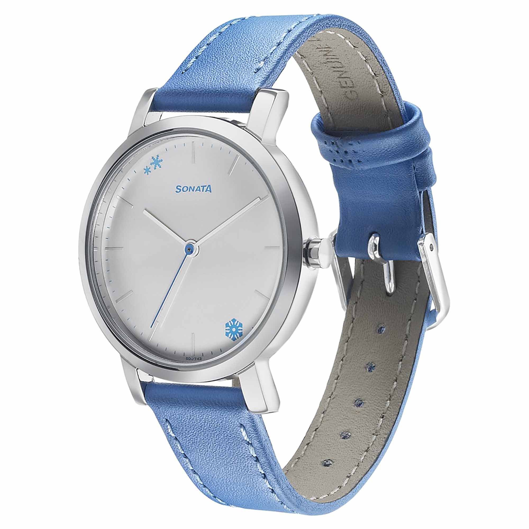 Sonata Play Silver Dial Women Watch With Leather Strap