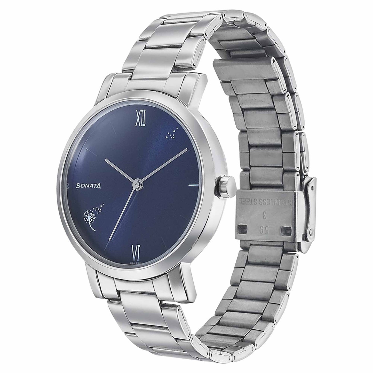 Sonata Play Blue Dial Women Watch With Stainless Steel Strap