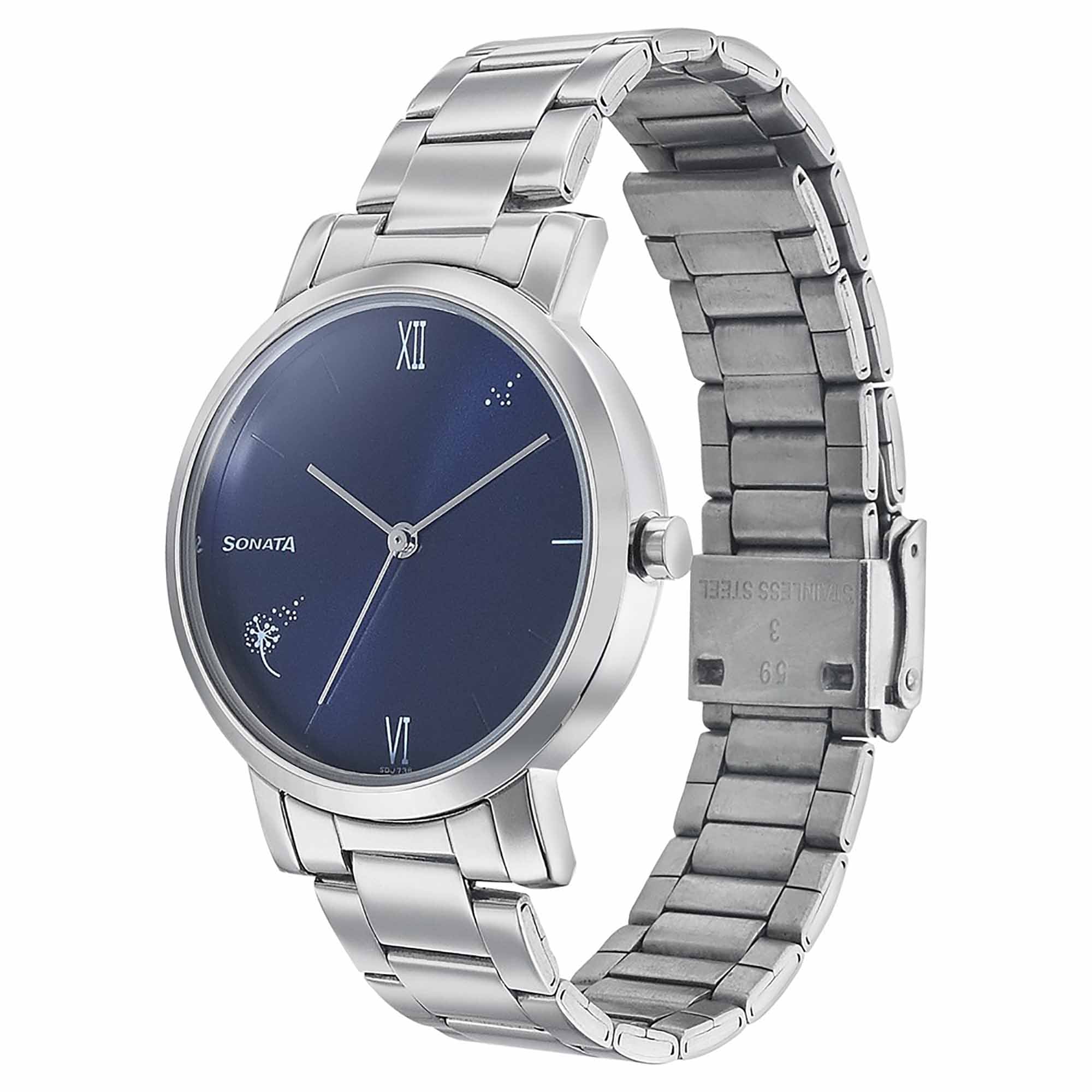 Sonata Play Blue Dial Women Watch With Stainless Steel Strap