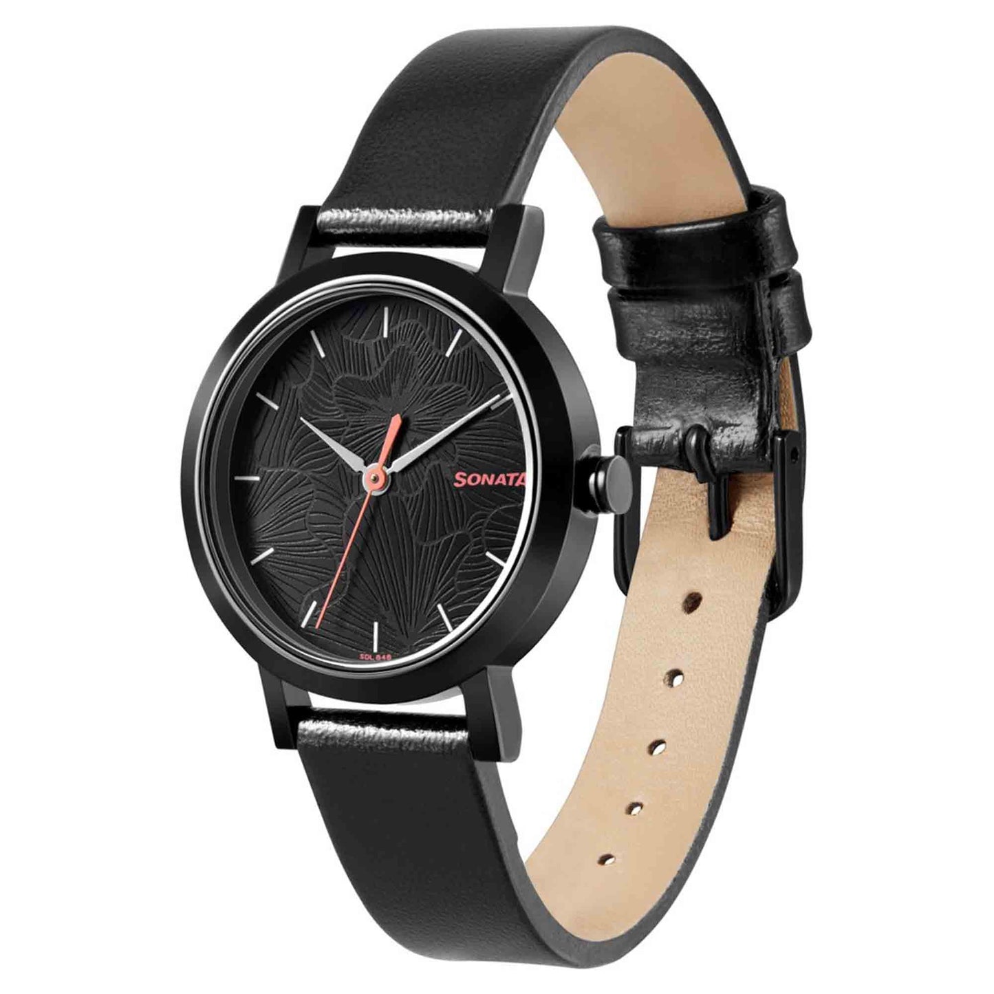 Sonata Linnea Black Dial Women Watch With Leather Strap