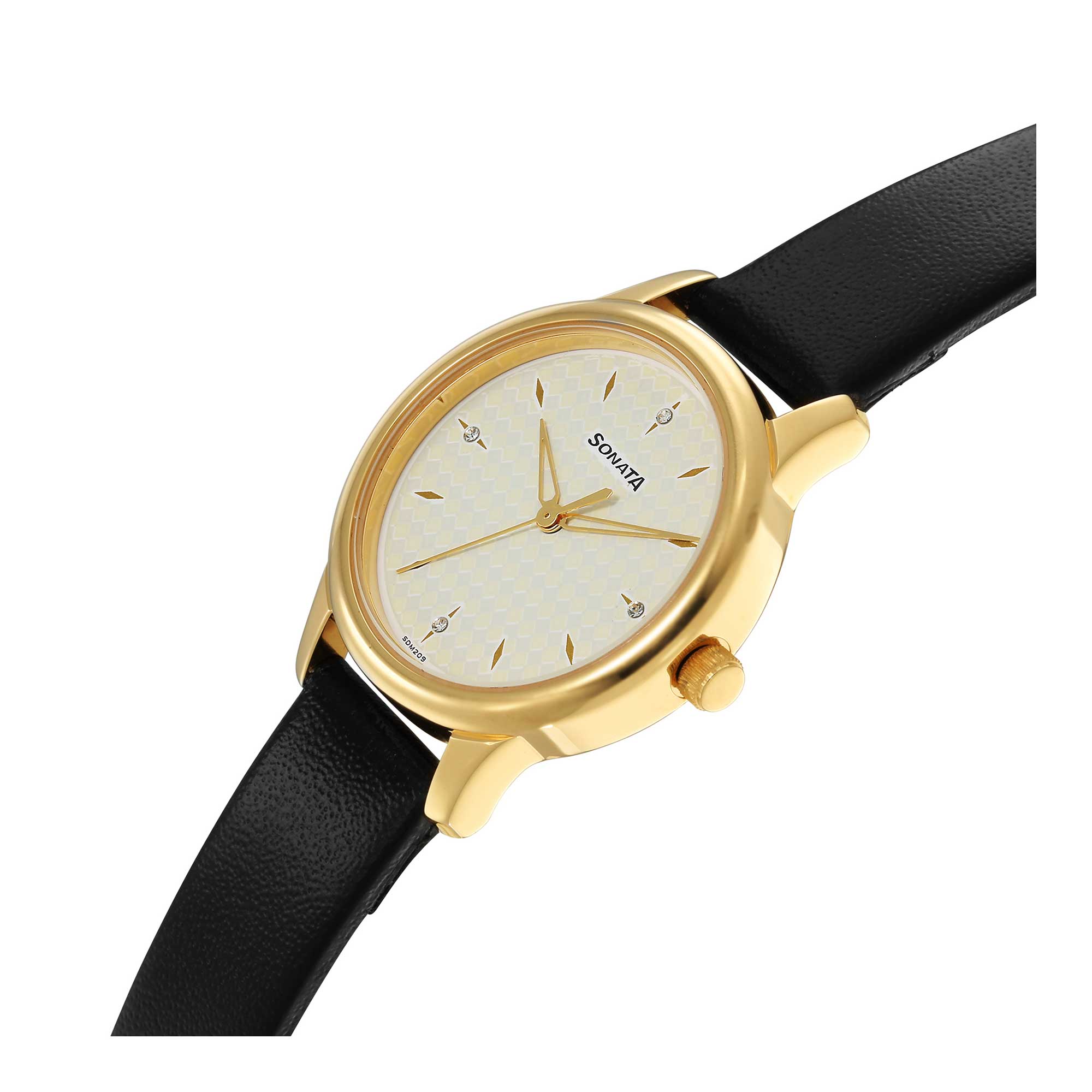 Classic Gold White Dial Leather Strap Watch for Women