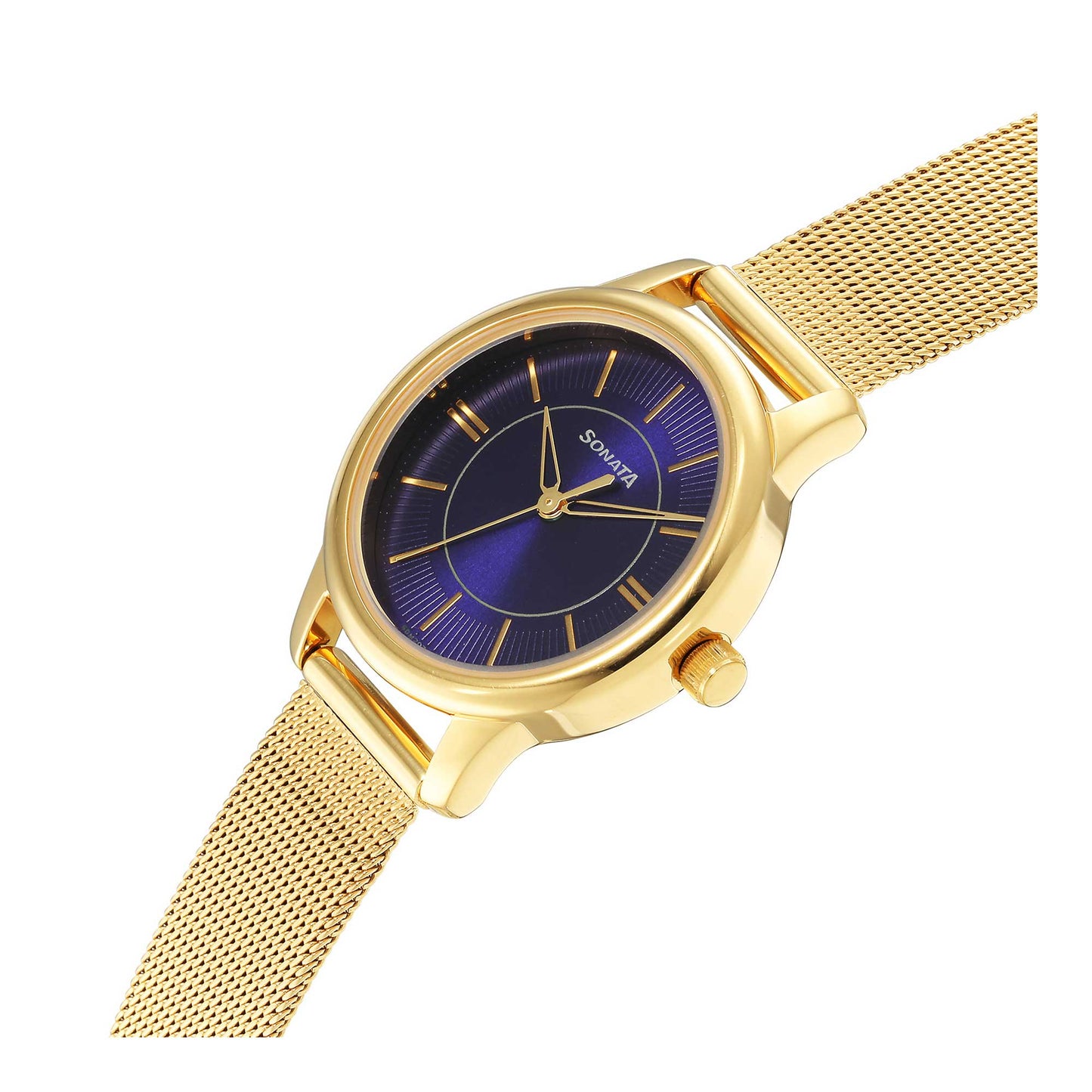 Classic Gold Blue Dial Metal Strap Watch for Women