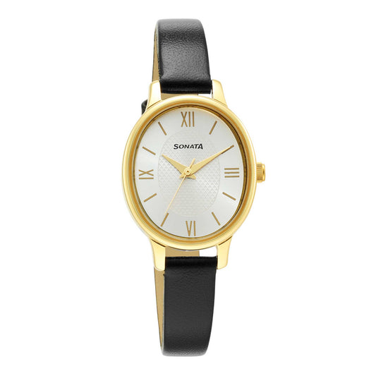 Classic Gold Silver Dial Metal Strap Watch for Women