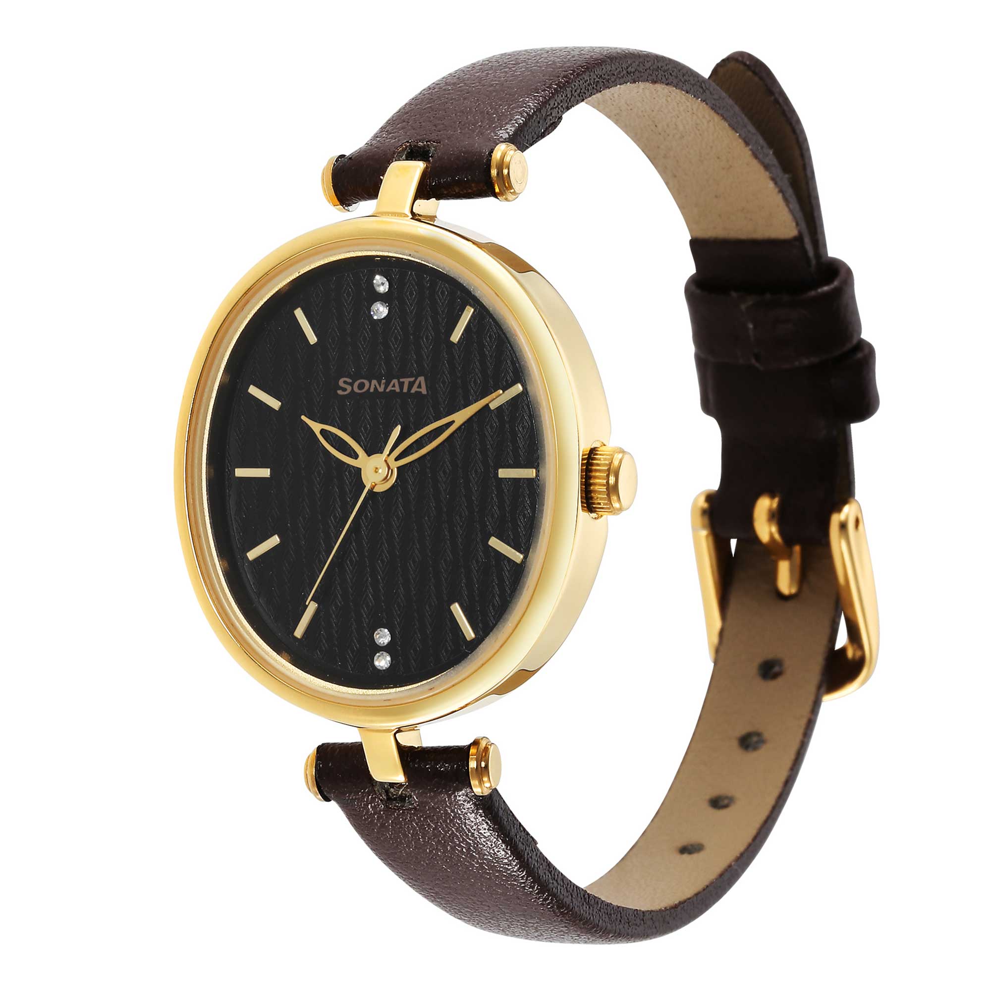 Classic Gold Brown Dial Metal Strap Watch for Women