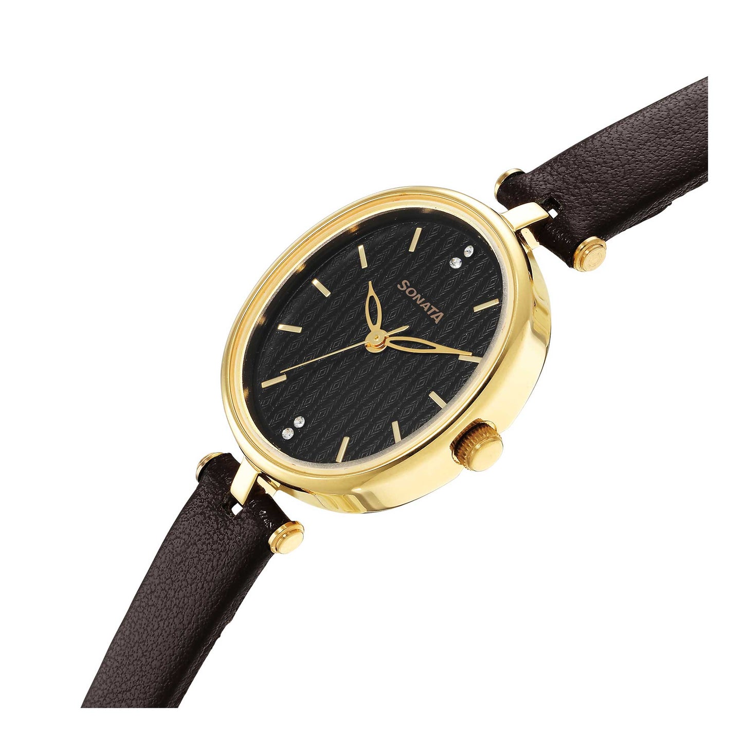 Classic Gold Brown Dial Metal Strap Watch for Women