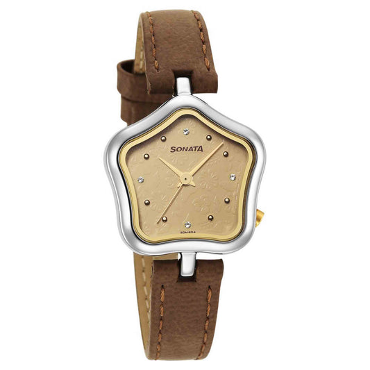 Utsav Beige Dial Beige Leather Strap Watch for Women