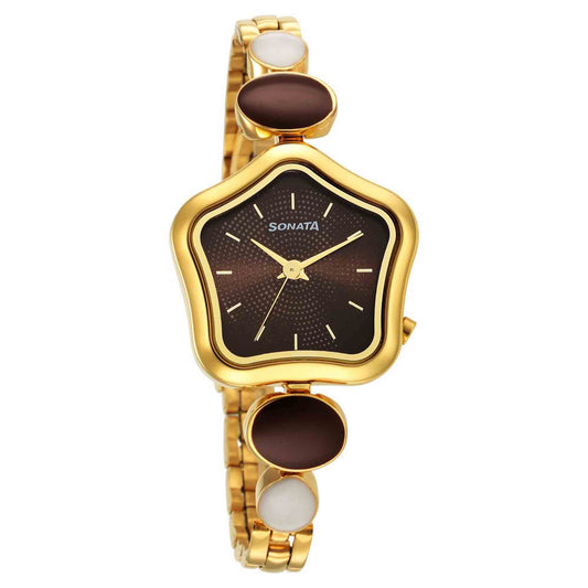 Utsav Brown Dail Yellow Bi Metal Strap Watch for Women