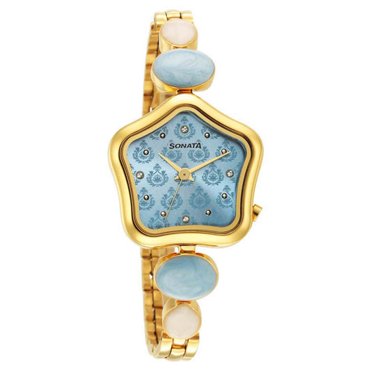 Utsav Blue Dial Yellow Bi Metal Strap Watch for Women