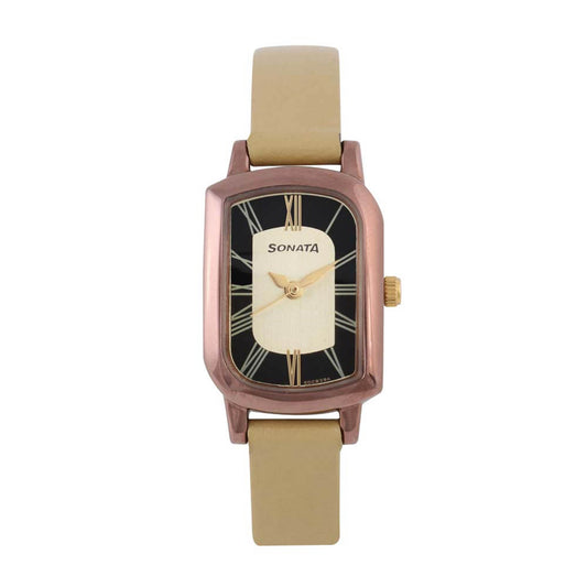 Sonata Quartz Analog Pink Dial Leather Strap Watch for Women