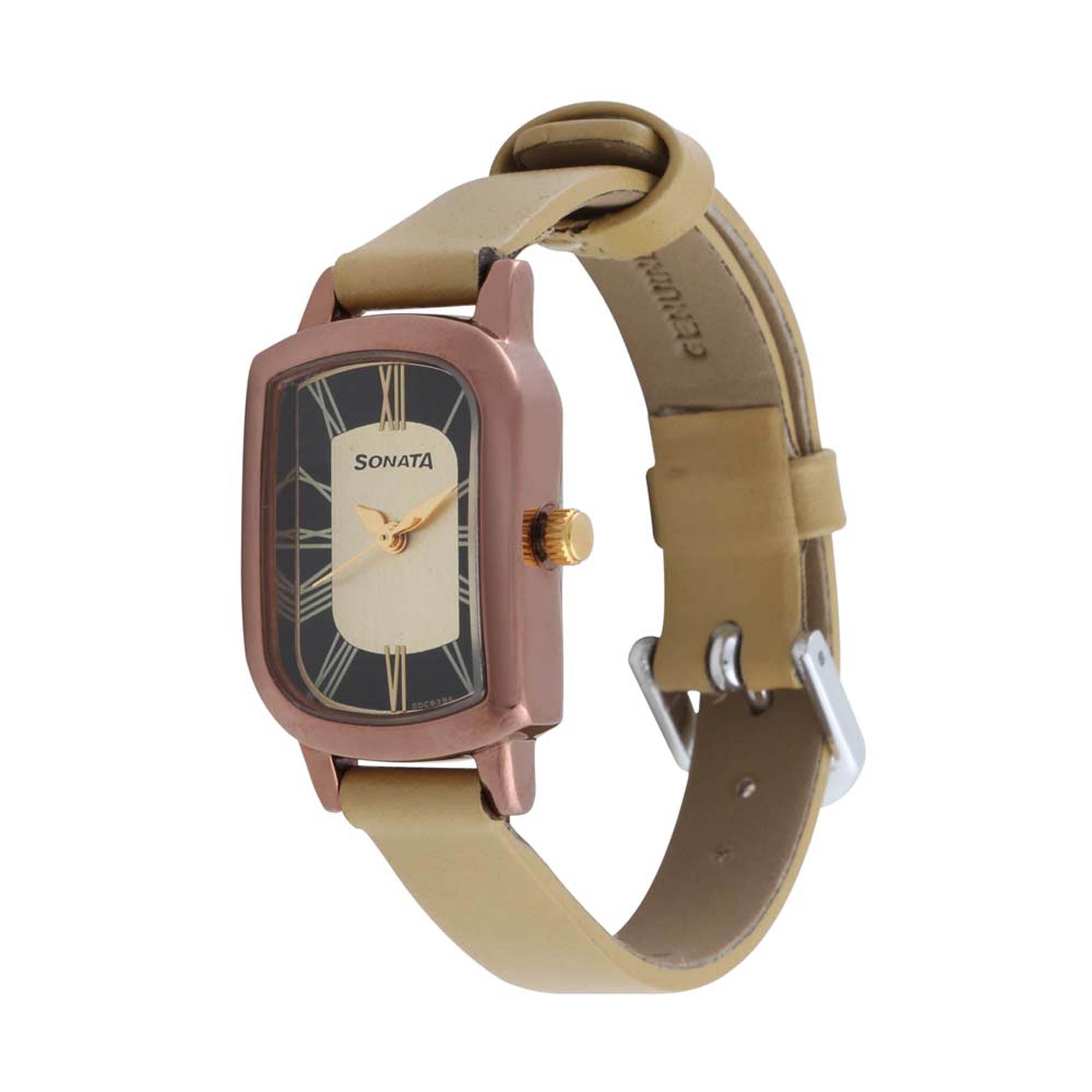 Sonata Quartz Analog Pink Dial Leather Strap Watch for Women
