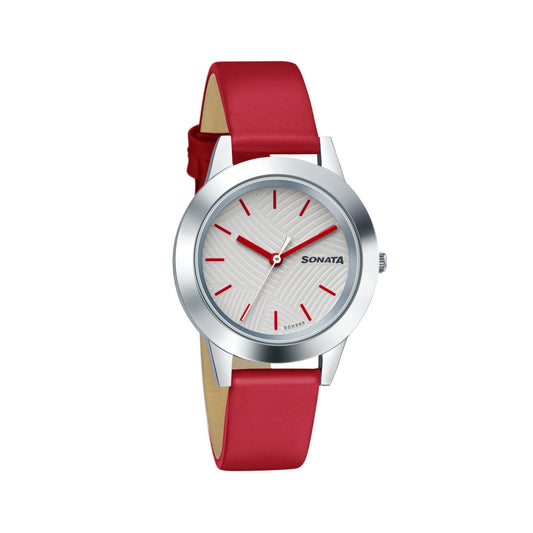 Sonata Splash White Dial Women Watch With Leather Strap