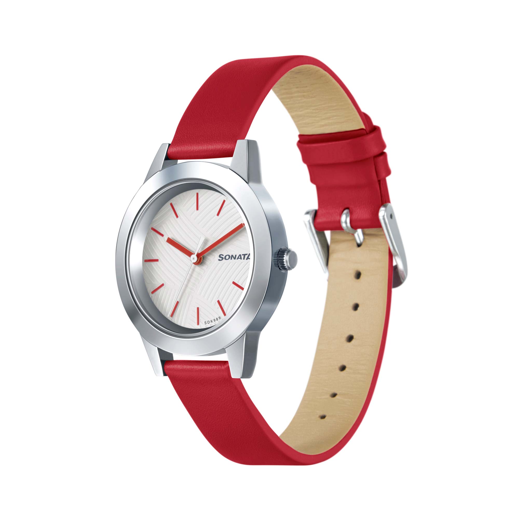 Sonata Splash White Dial Women Watch With Leather Strap – Titan World