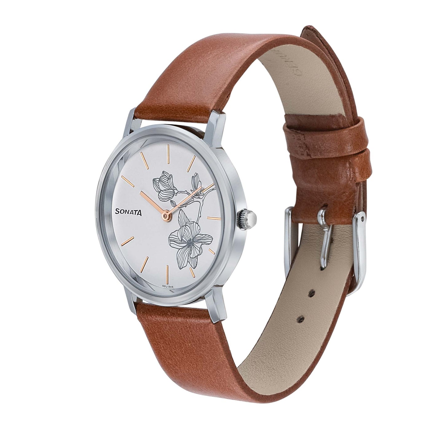 Sonata Silver Lining White Dial Women Watch With Leather Strap