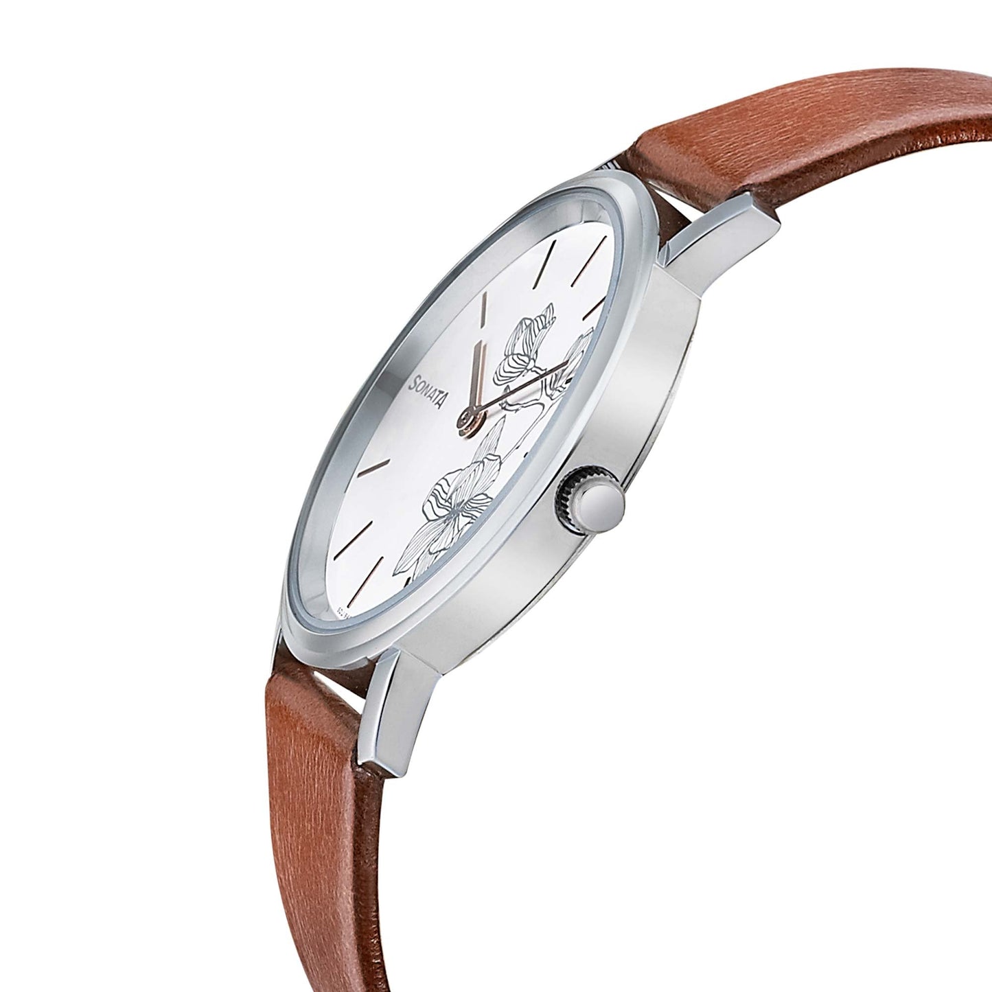 Sonata Silver Lining White Dial Women Watch With Leather Strap