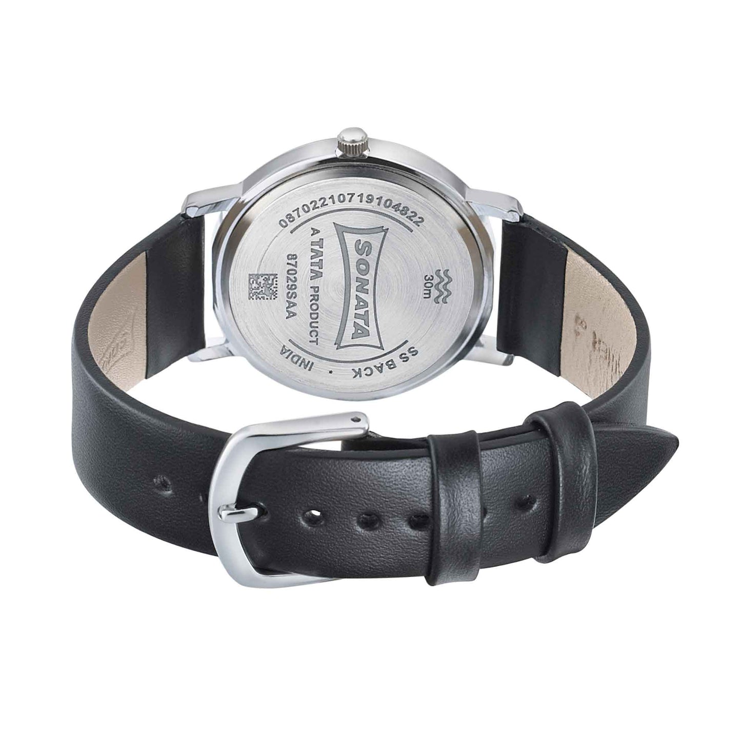 Sonata Silver Lining Black Dial Women Watch With Leather Strap