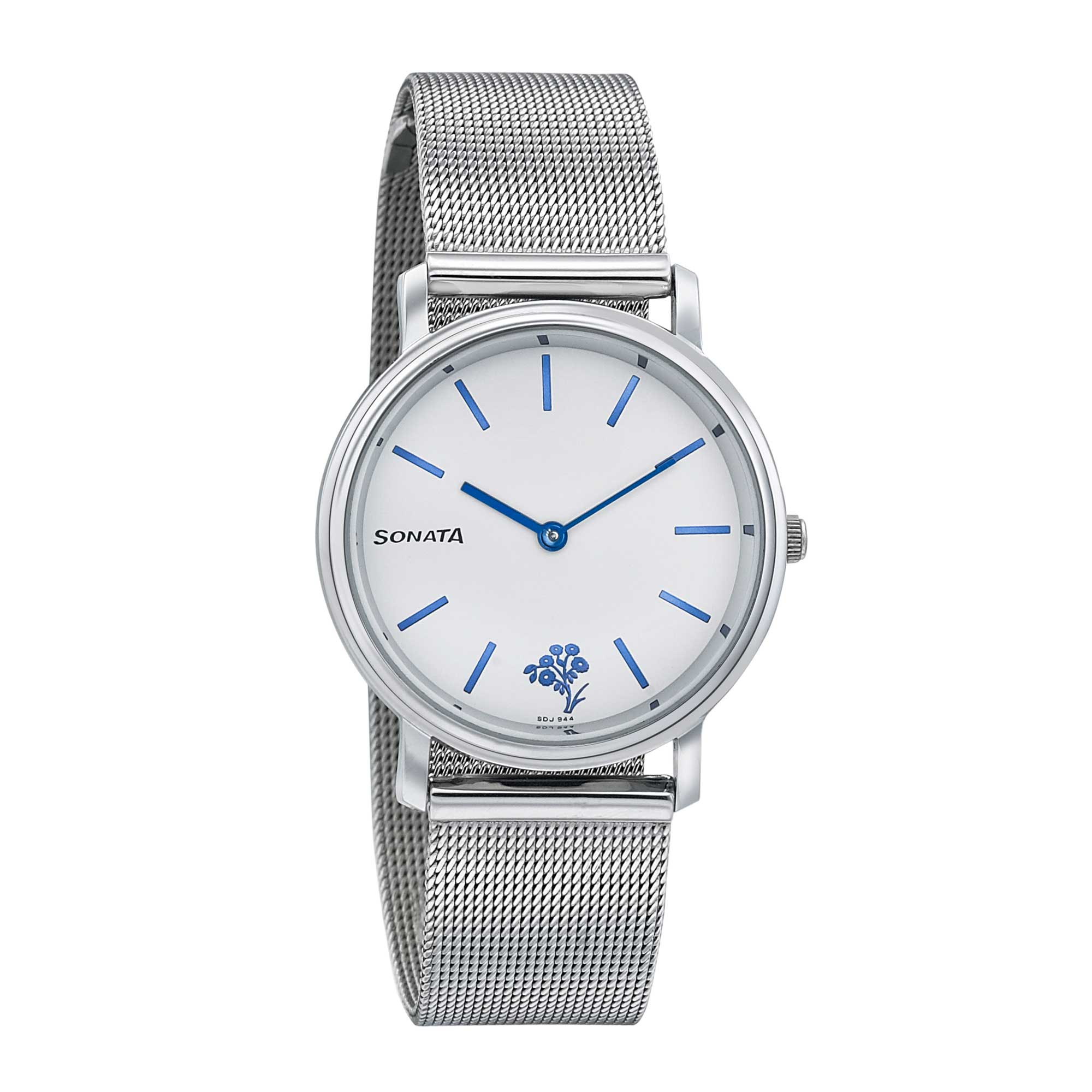 Sonata Silver Lining White Dial Women Watch With Stainless Steel Strap