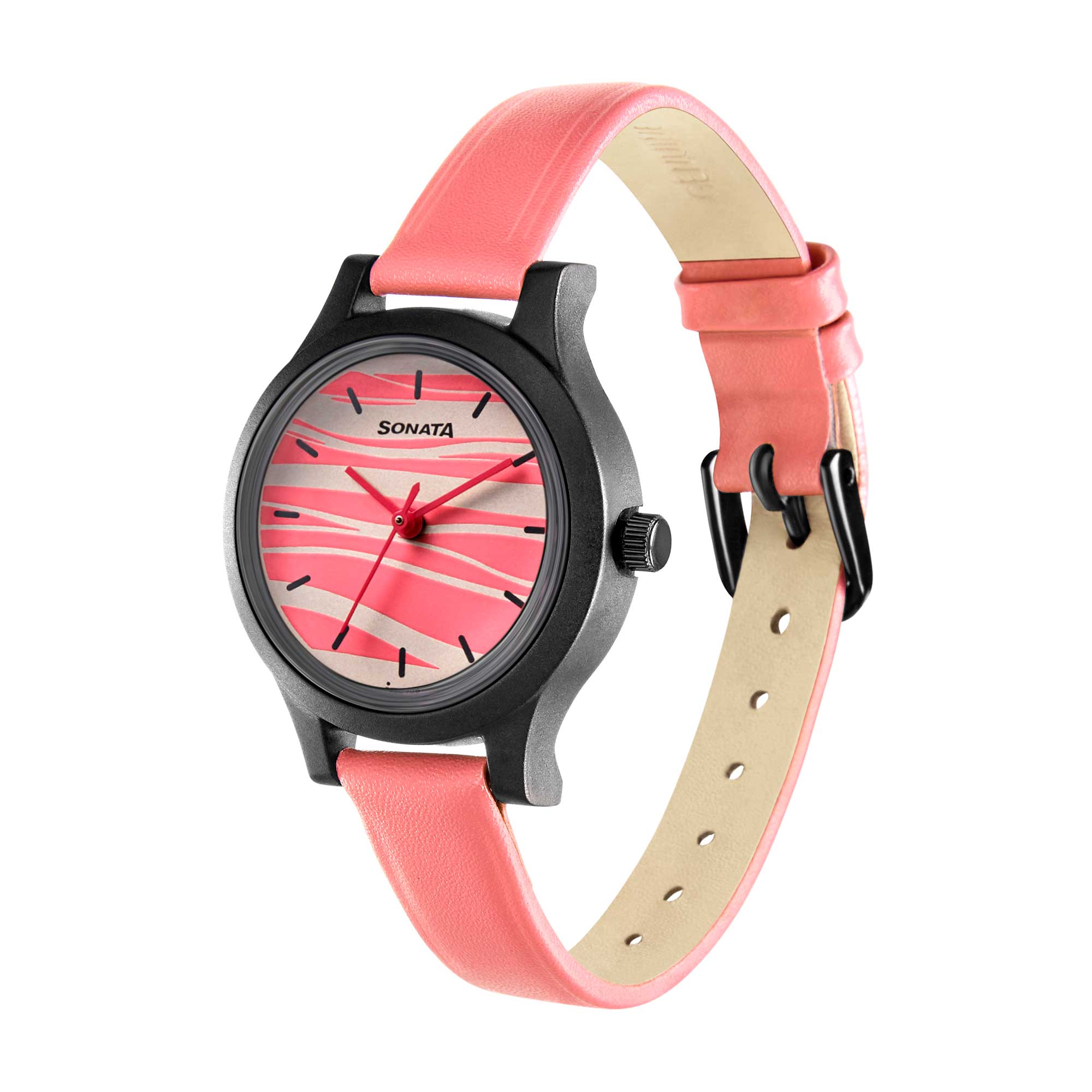 Sonata Play Pink Dial Women Watch With Leather Strap