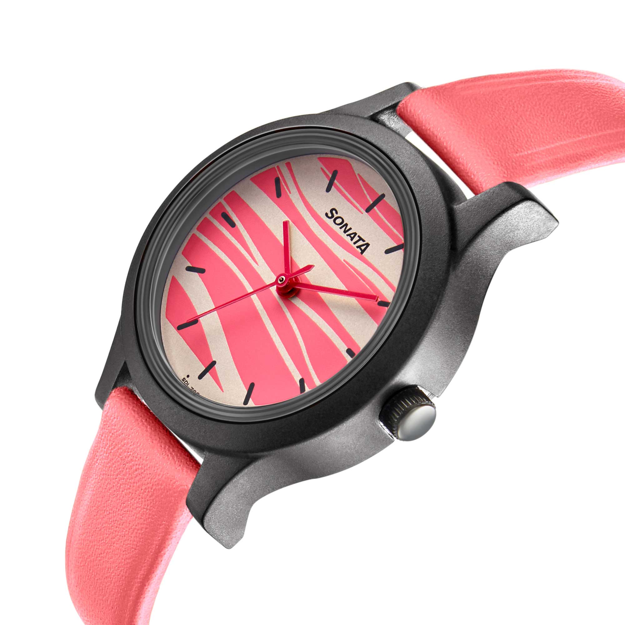 Sonata Play Pink Dial Women Watch With Leather Strap