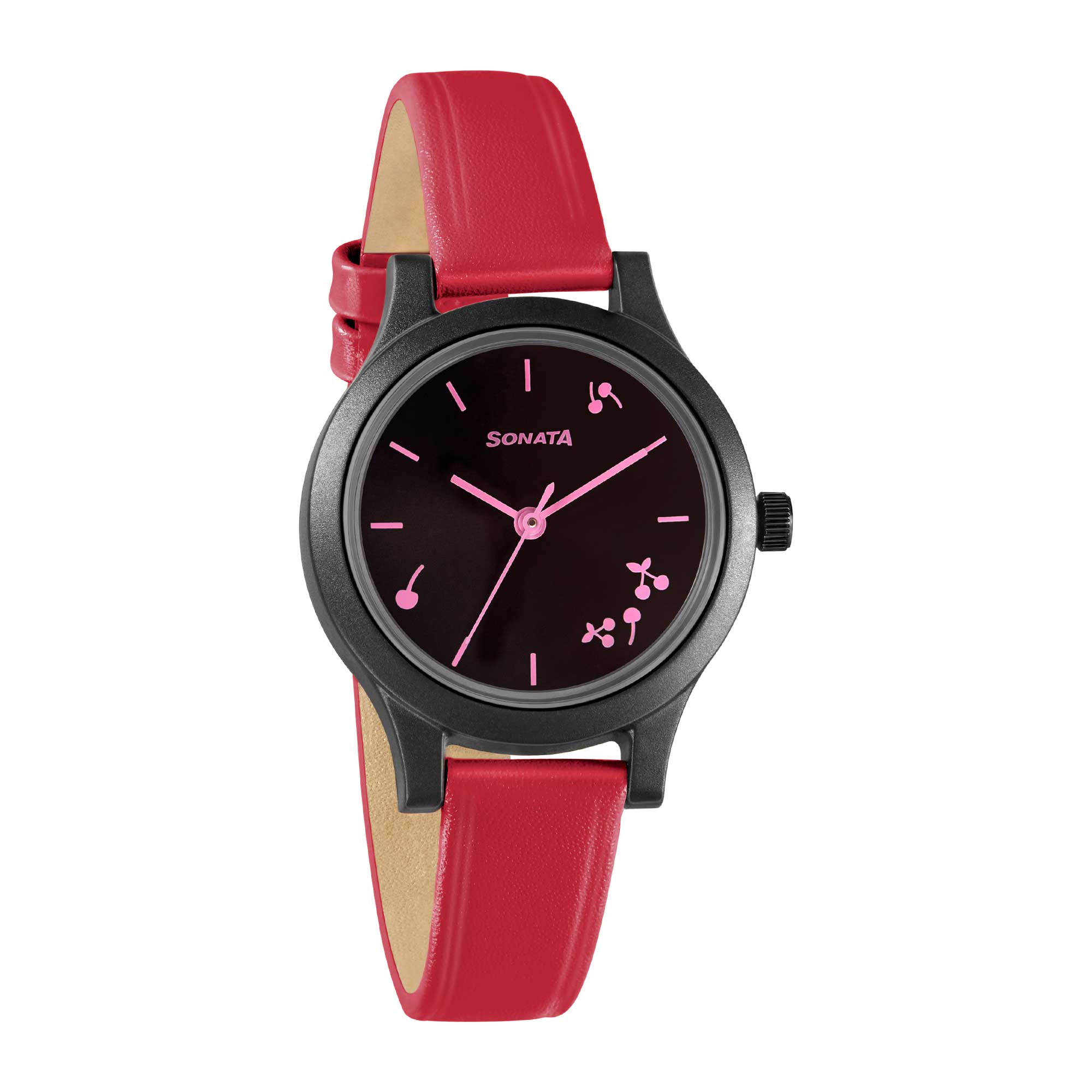 Sonata Play Black Dial Women Watch With Leather Strap