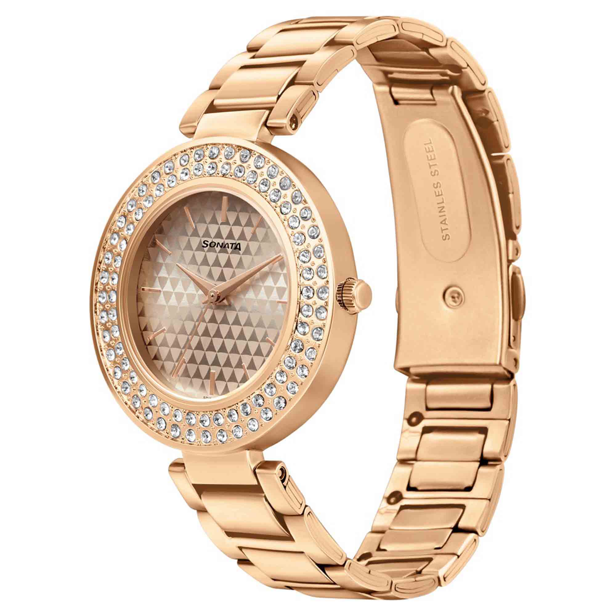 Sonata Blush It Up Rose Gold Dial Women Watch With Stainless Steel Str Titan World